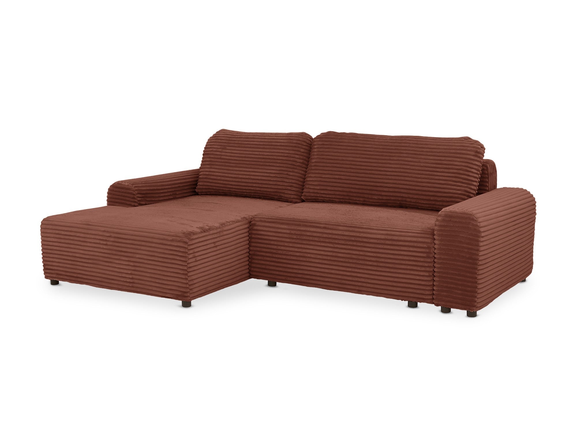 Sofá cama esquinero izquierdo BALI con almacenaje en pana gruesa color terracota - Esquinero izquierdo