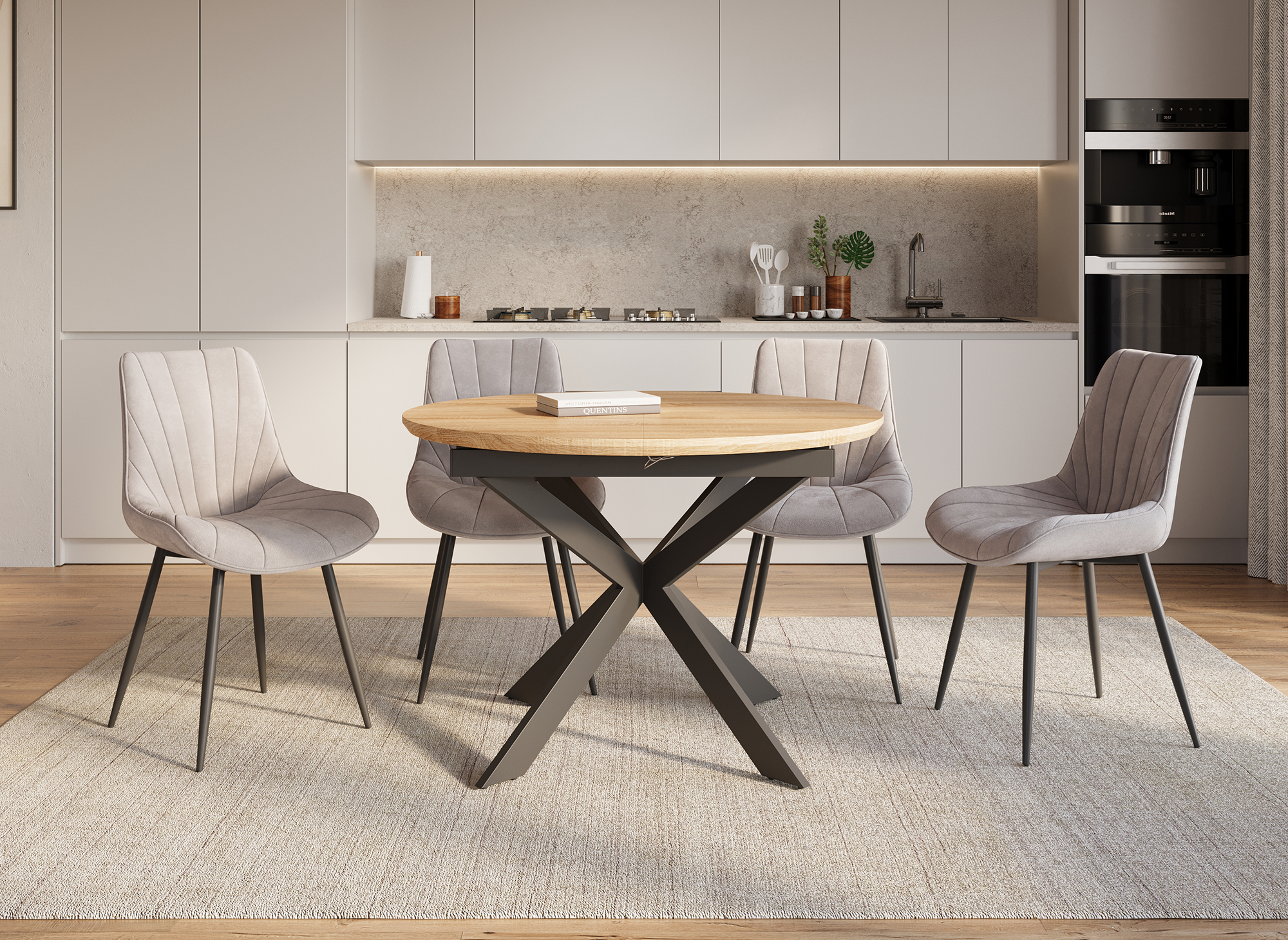 Conjunto de 4 sillas de diseño ELOVA en terciopelo beige