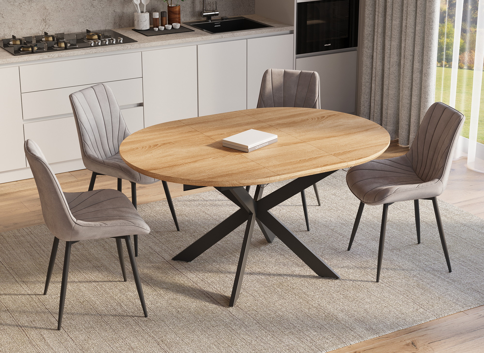 Conjunto de 4 sillas de diseño ELOVA en terciopelo beige