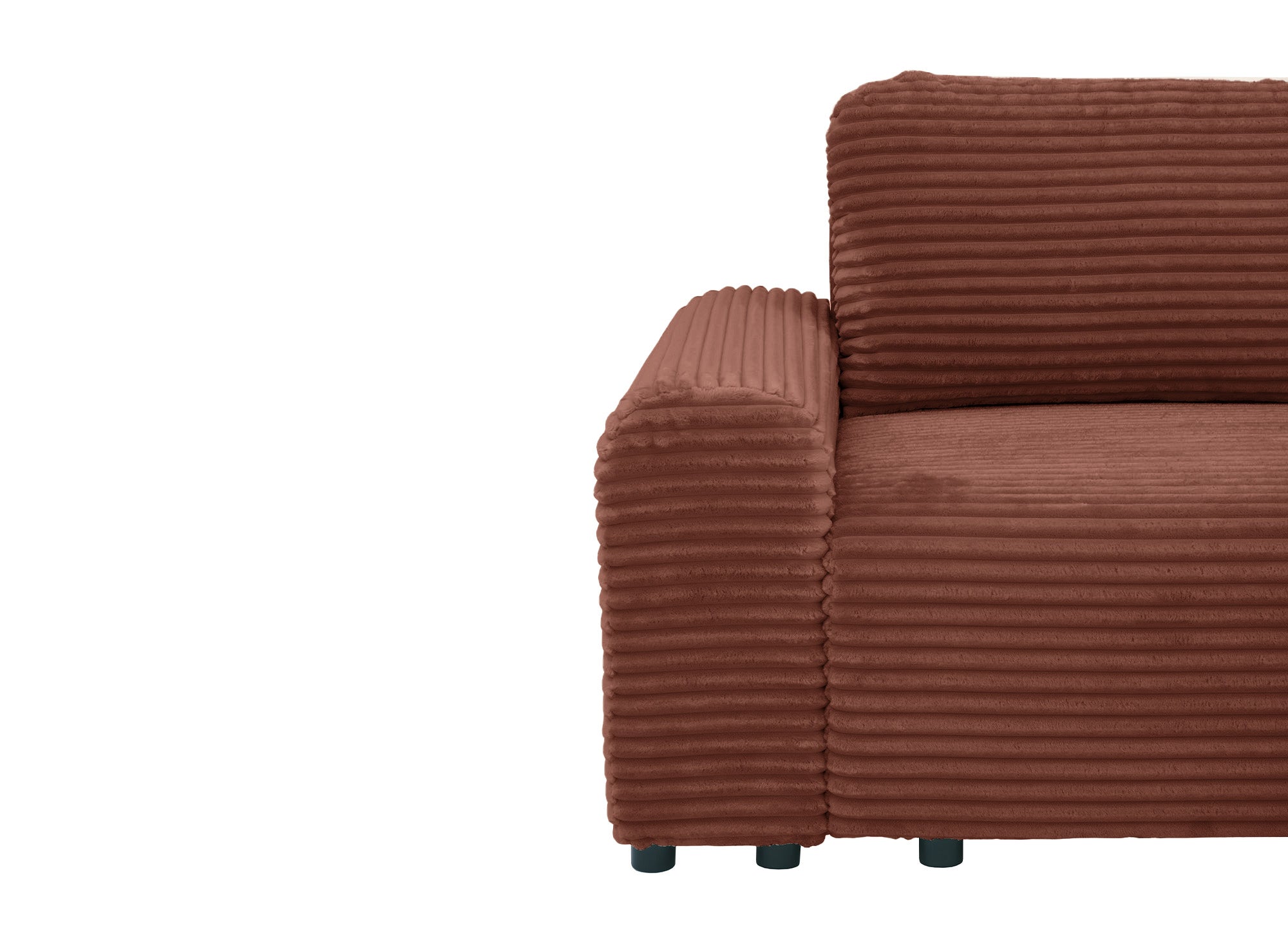 Sofá cama esquinero derecho BALI con almacenaje en pana gruesa color terracota - Esquinero derecho