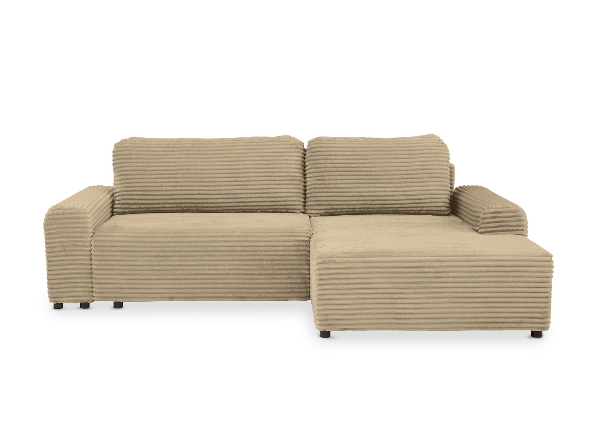 Sofá cama esquinero derecho BALI con almacenaje en pana gruesa color topo - Esquinero derecho