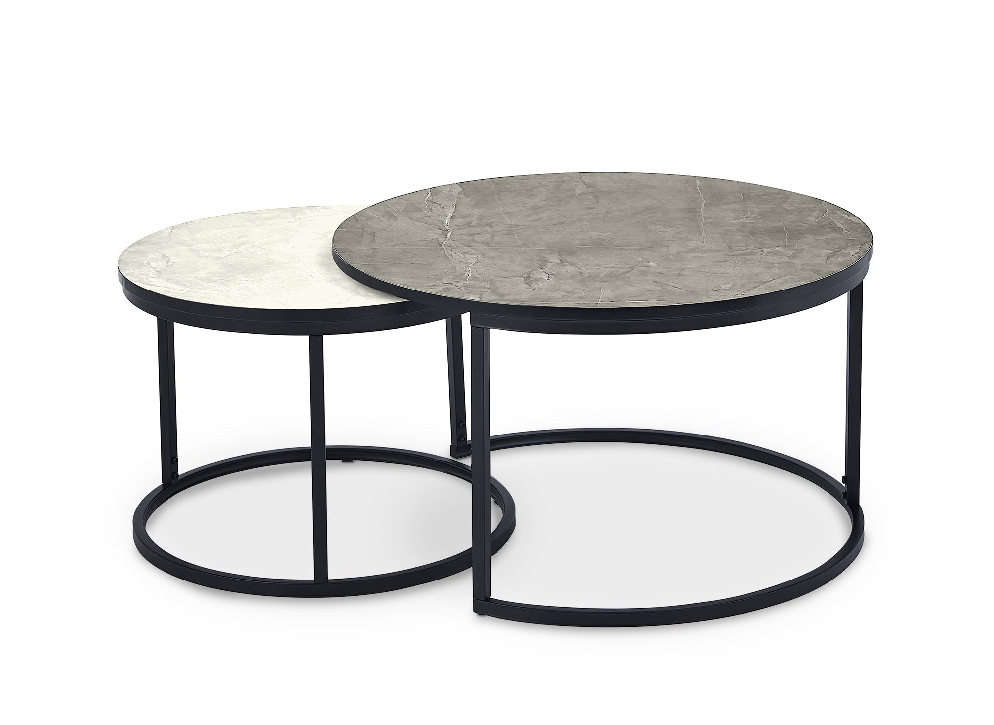 Juego de 2 mesas de centro redondas apilables con efecto mármol, DORINE