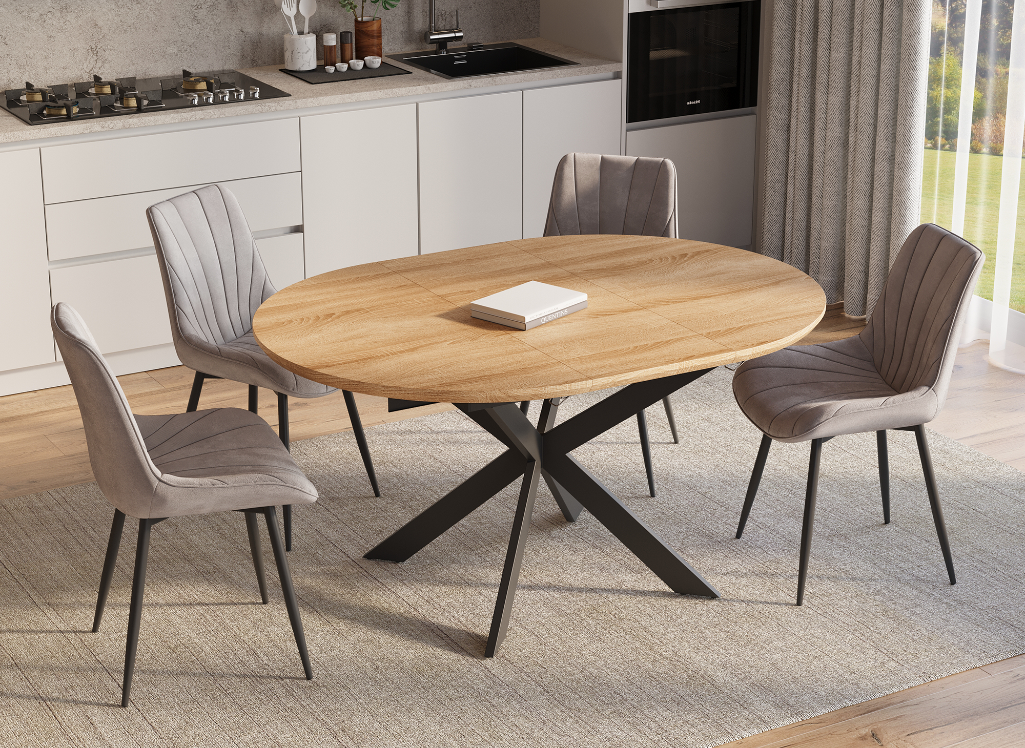 Mesa de comedor redonda extensible VENOM en acabado roble