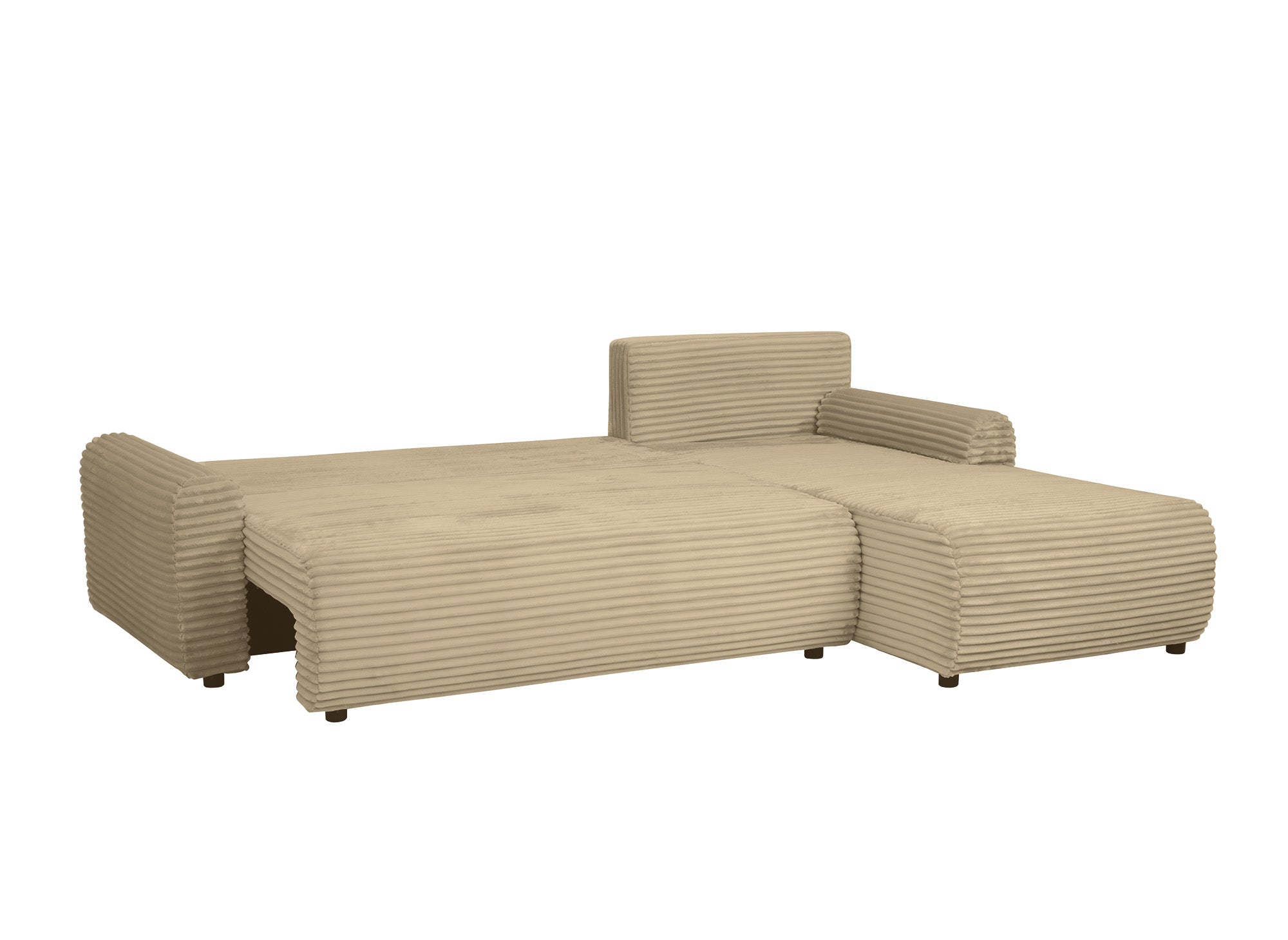 Sofá esquinero reversible y convertible KATIA con almacenaje en pana gruesa color topo