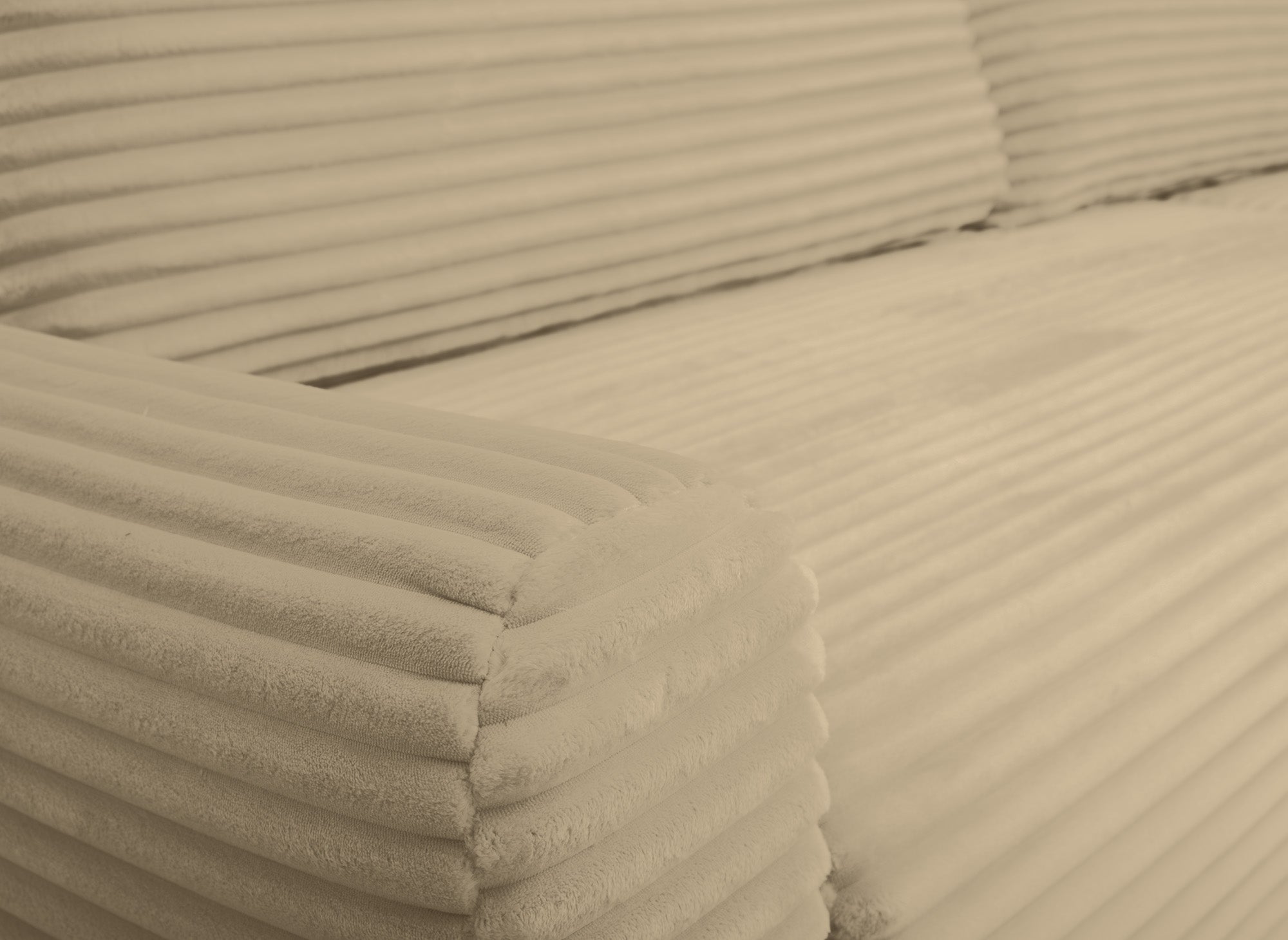 Sofá esquinero reversible y convertible KATIA con almacenaje en pana gruesa color topo