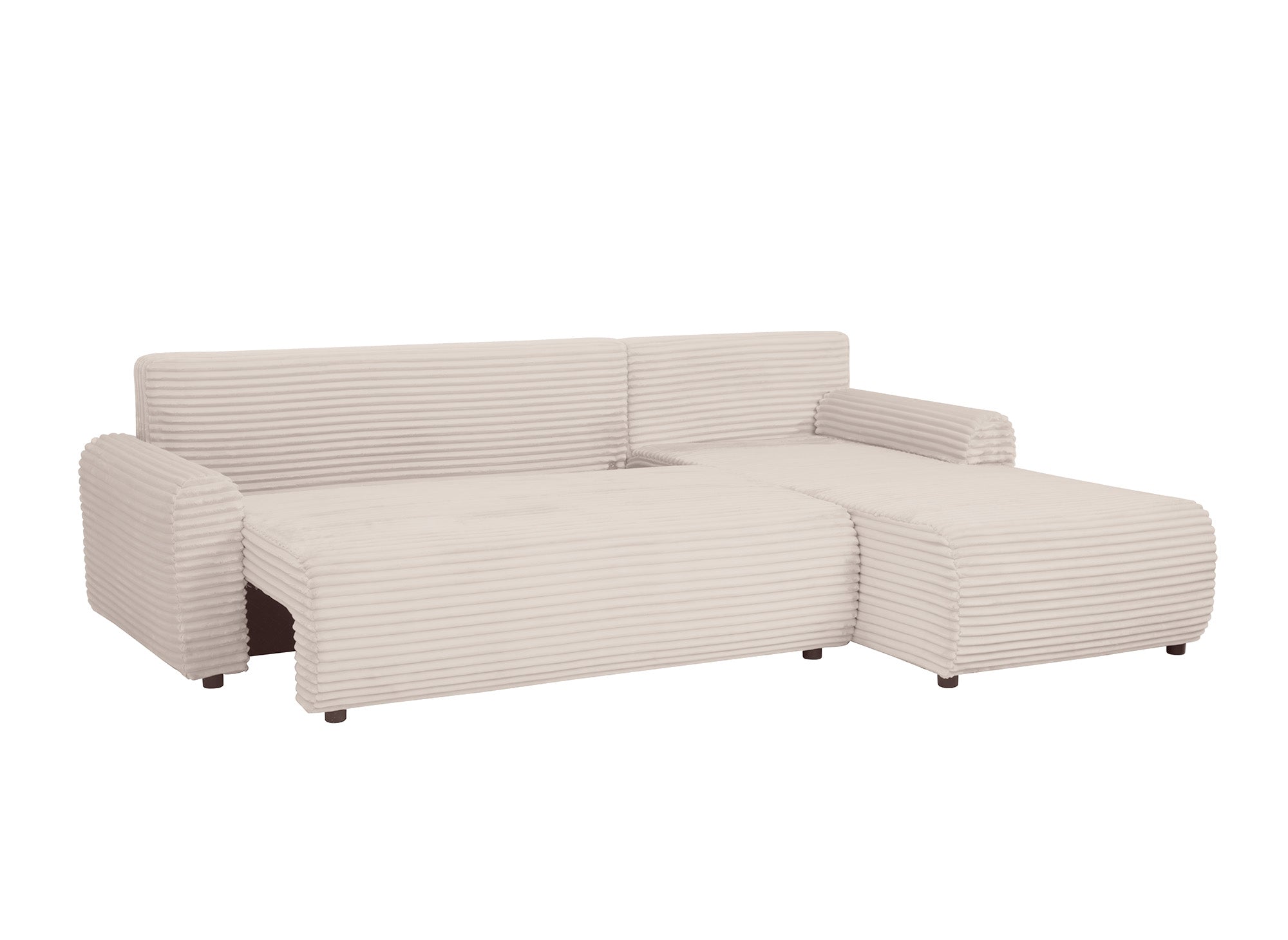 Sofá esquinero reversible y convertible KATIA con almacenaje en pana gruesa color beige