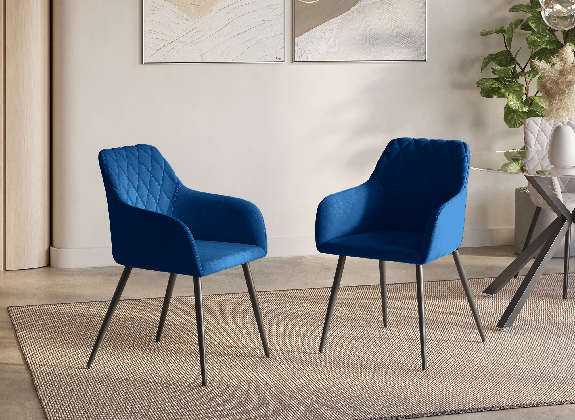 Conjunto de 2 sillones KANA de terciopelo azul