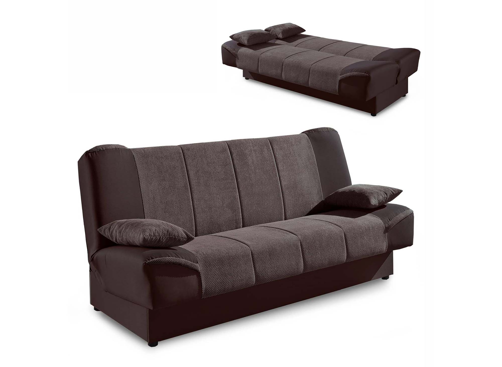 Sofá convertible marrón NATI con mecanismo clic-clac