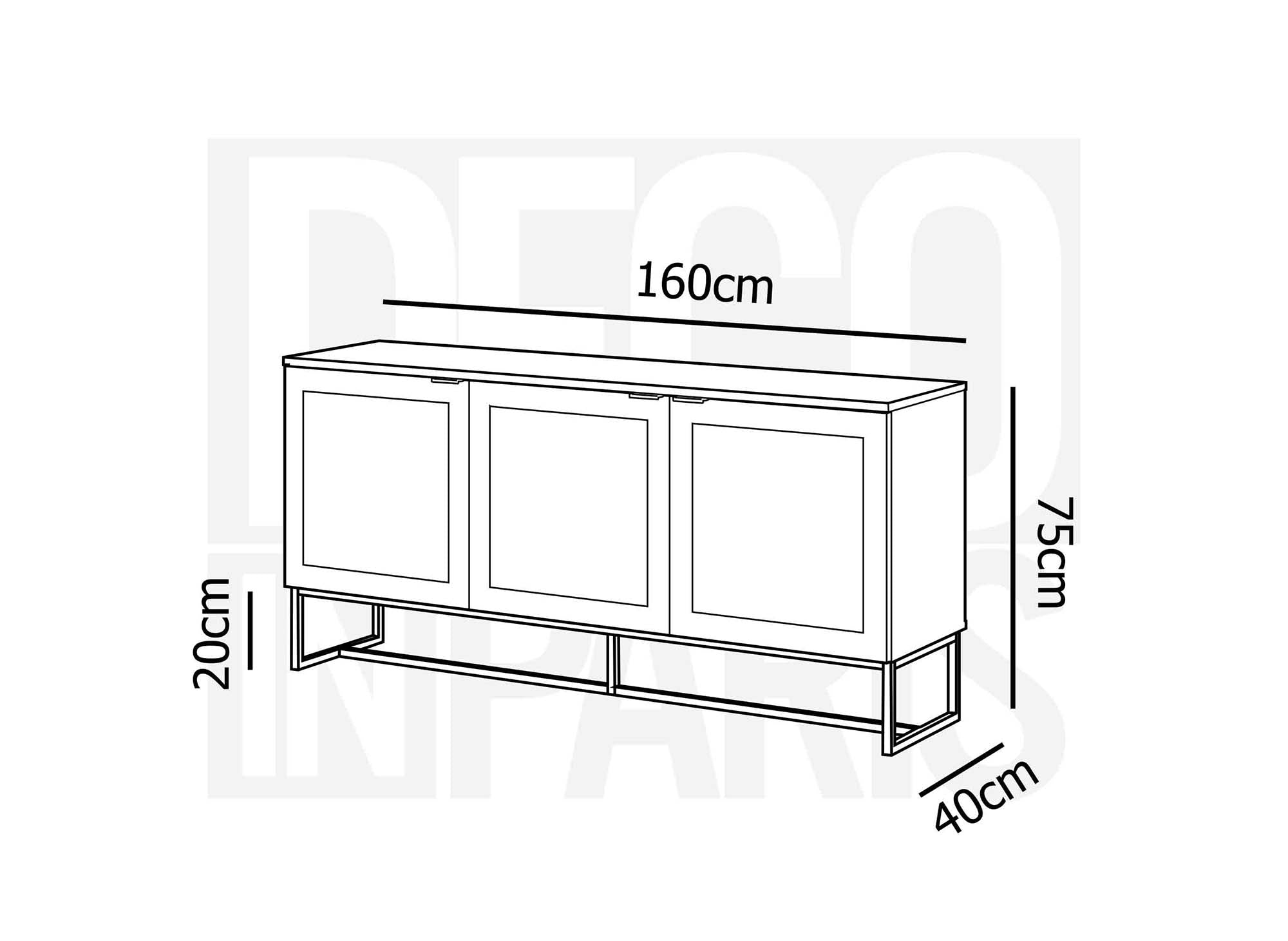 Aparador escandinavo TULLIO de 3 puertas en madera, metal y rejilla.