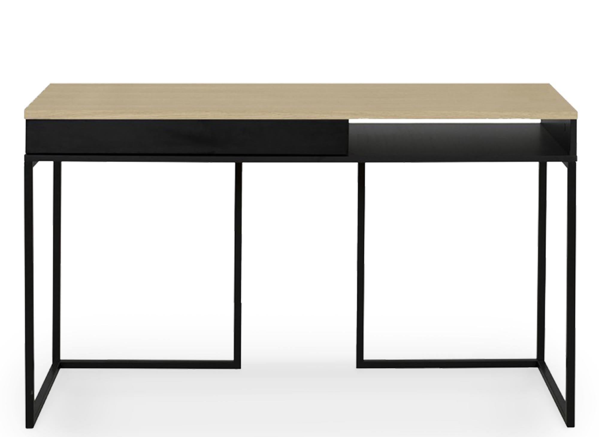 Escritorio industrial COLETTE con cajón y espacio de almacenamiento en madera y metal.