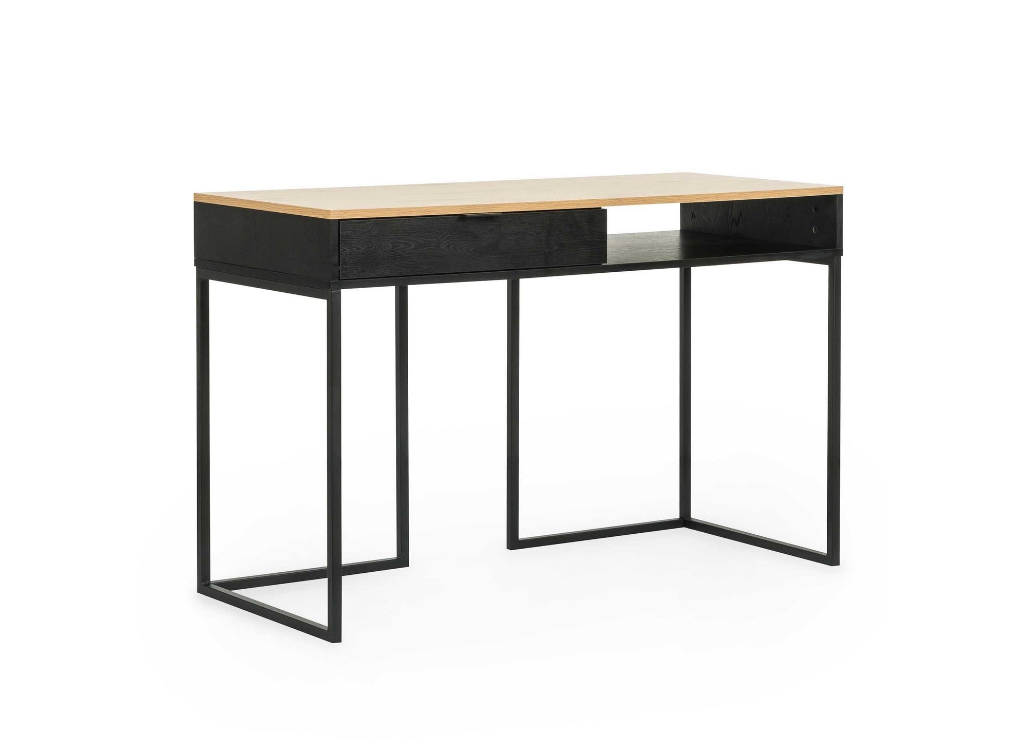 Escritorio industrial COLETTE con cajón y espacio de almacenamiento en madera y metal.