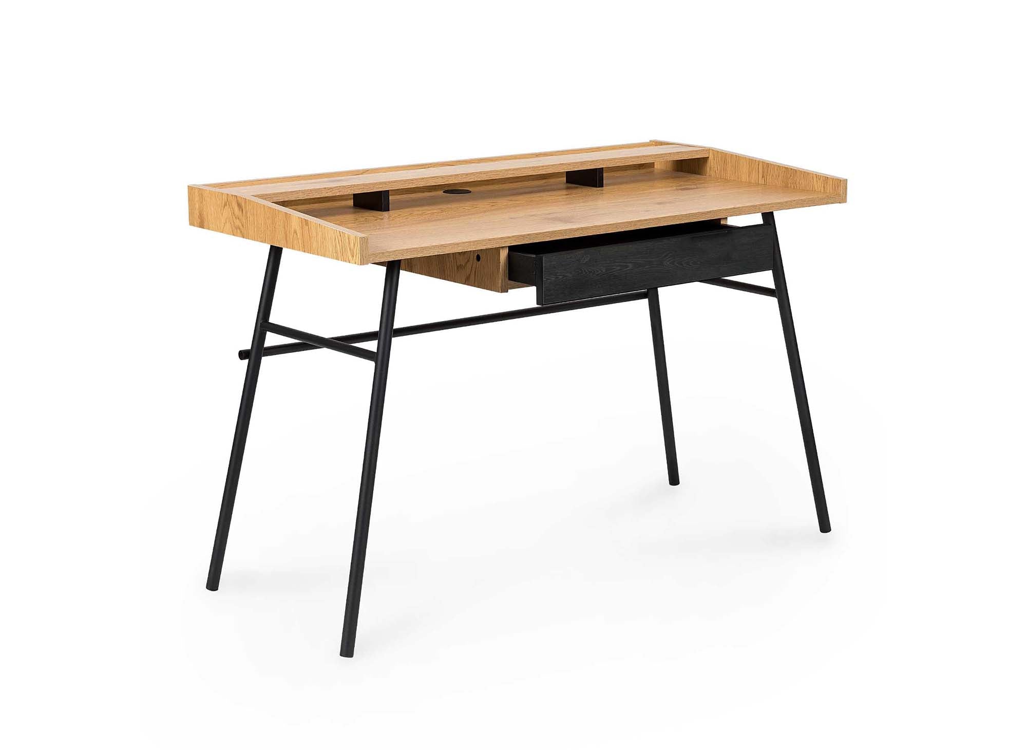 Escritorio industrial GASPARD con 1 cajón y 1 estante, fabricado en madera y metal.