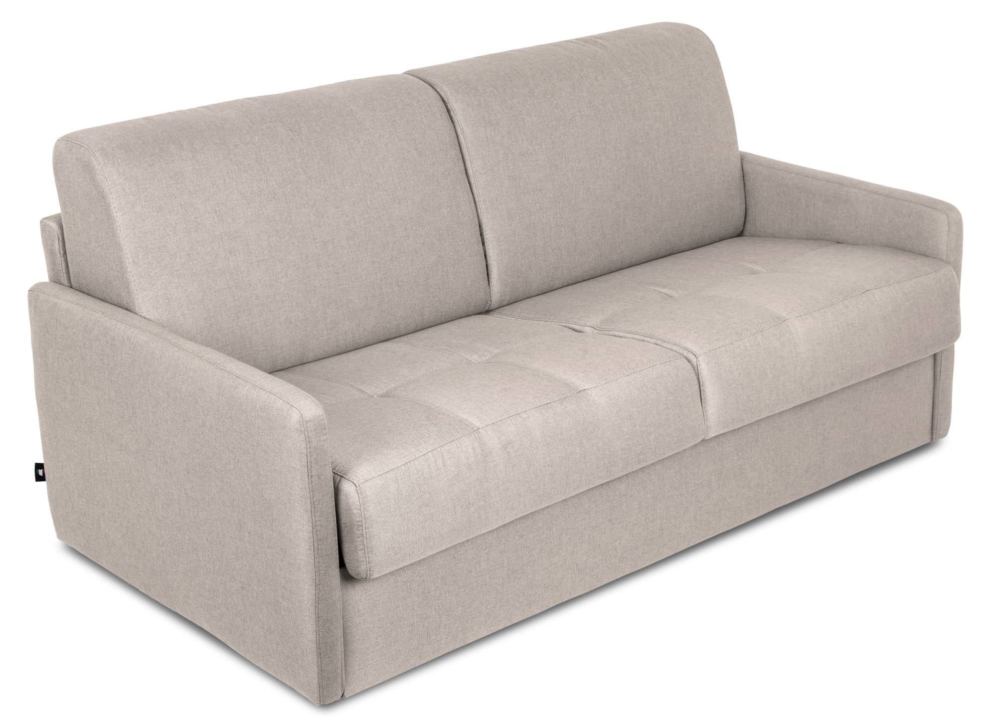 Sofá cama LOUNA SLIM de 3 plazas en tela beige con apertura rápida