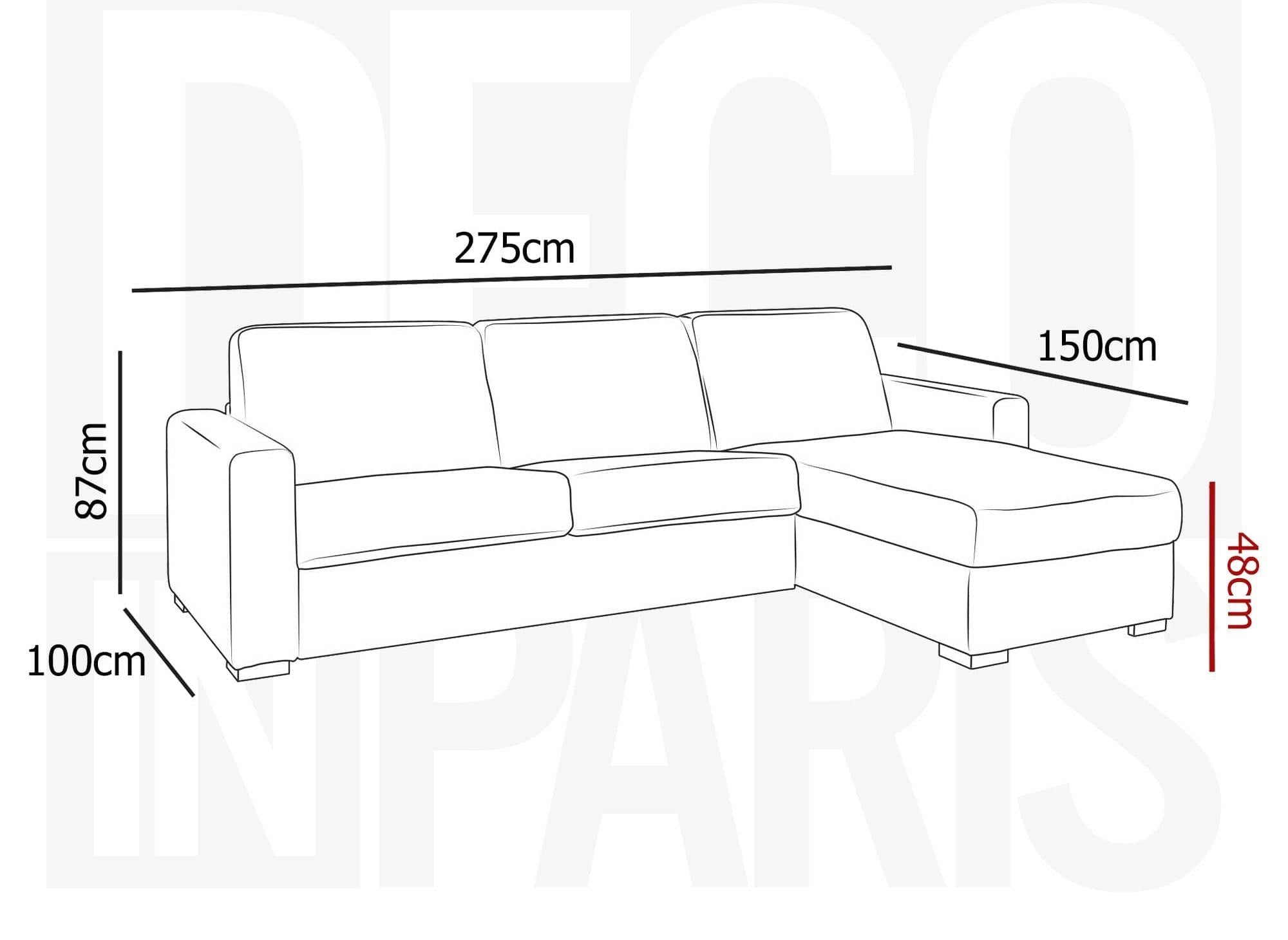 Sofá cama esquinero reversible LOUNA en tela gris con compartimento de almacenamiento