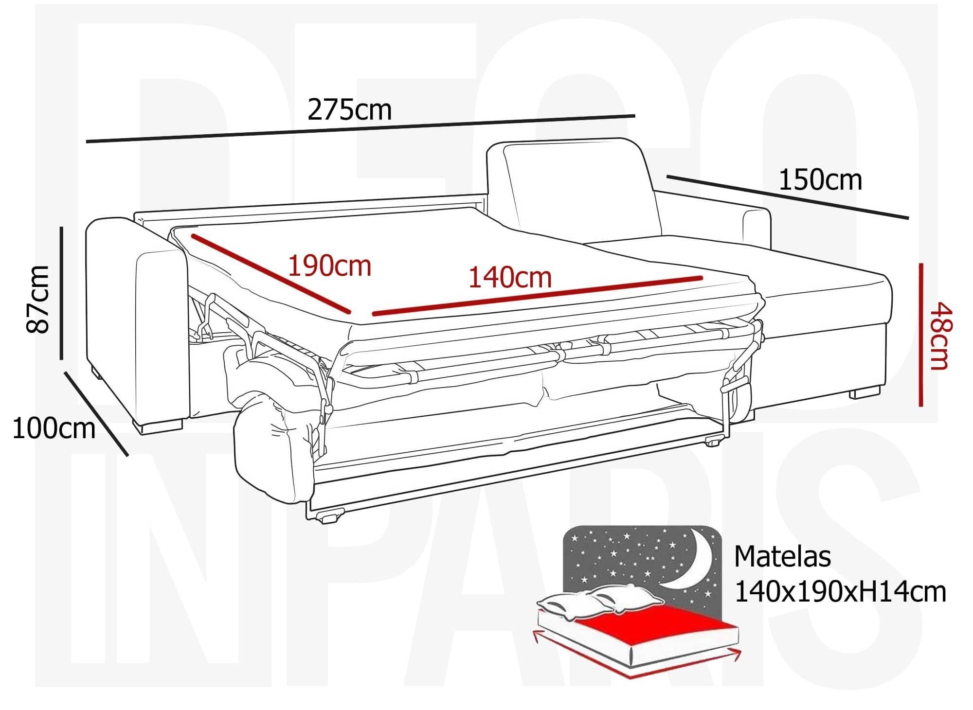 Sofá cama esquinero reversible LOUNA en tela beige con compartimento de almacenamiento