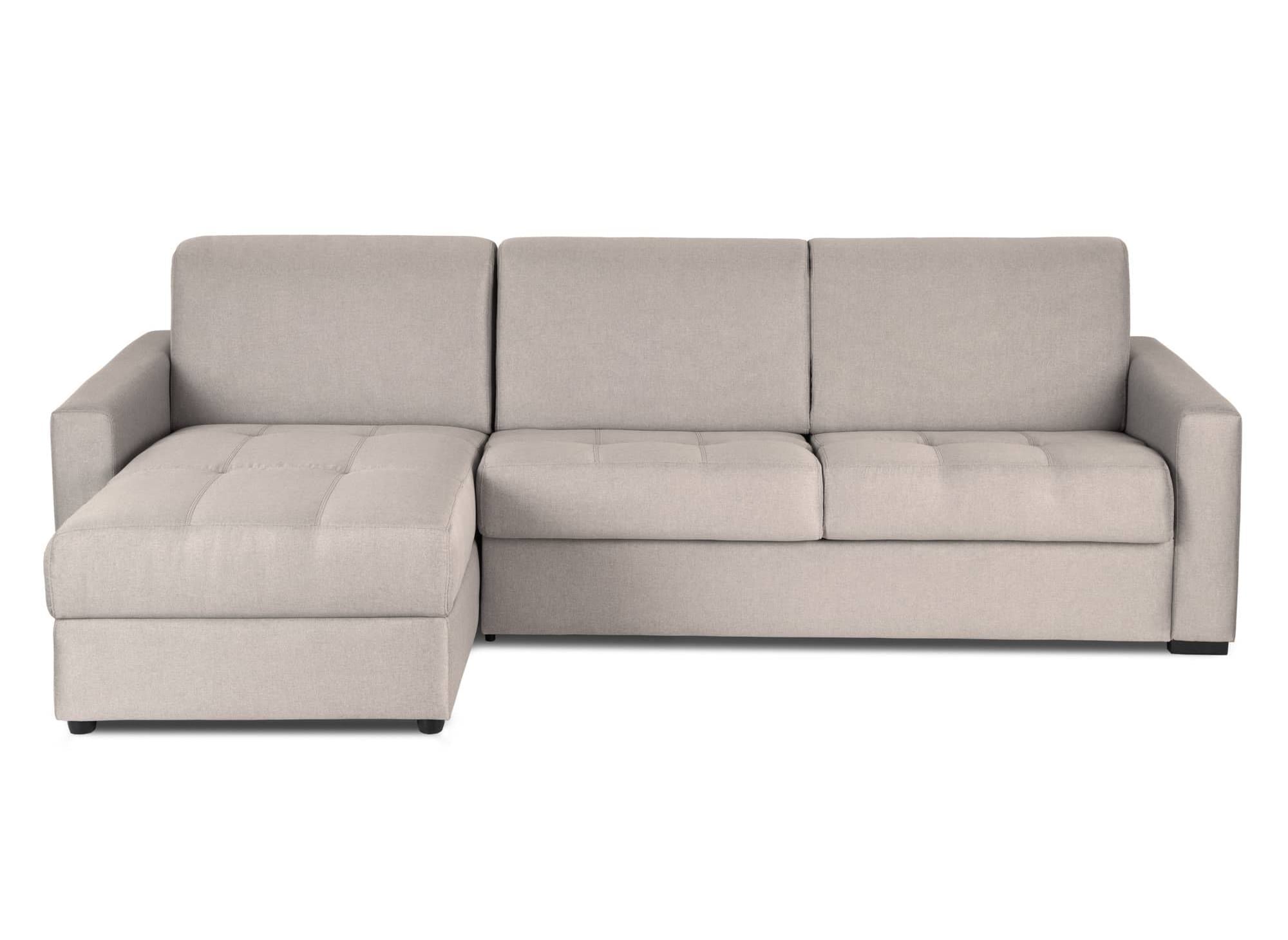 Sofá cama esquinero reversible LOUNA en tela beige con compartimento de almacenamiento