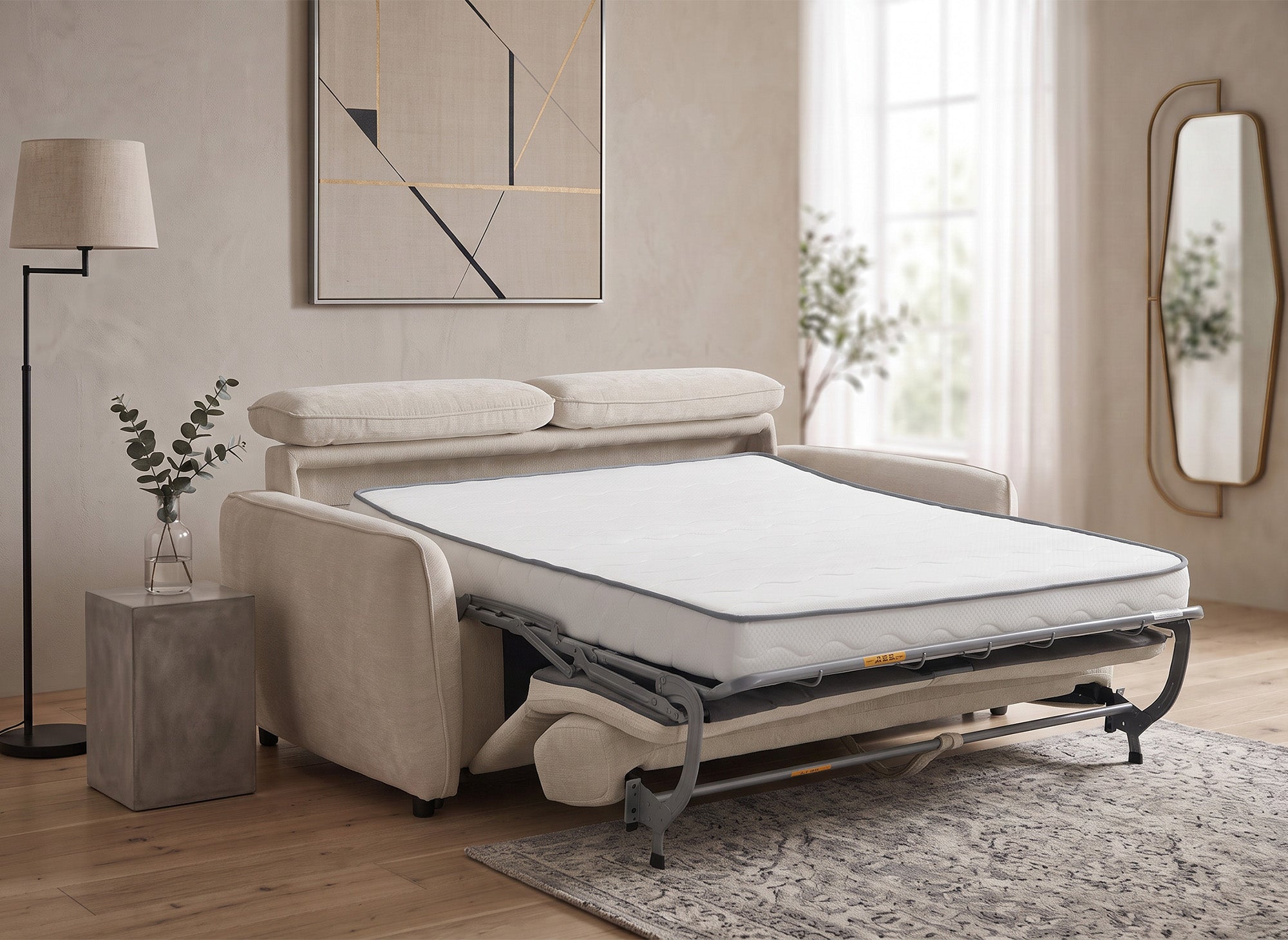Sofá convertible Express de 3 plazas en tejido texturado beige JACINTHE