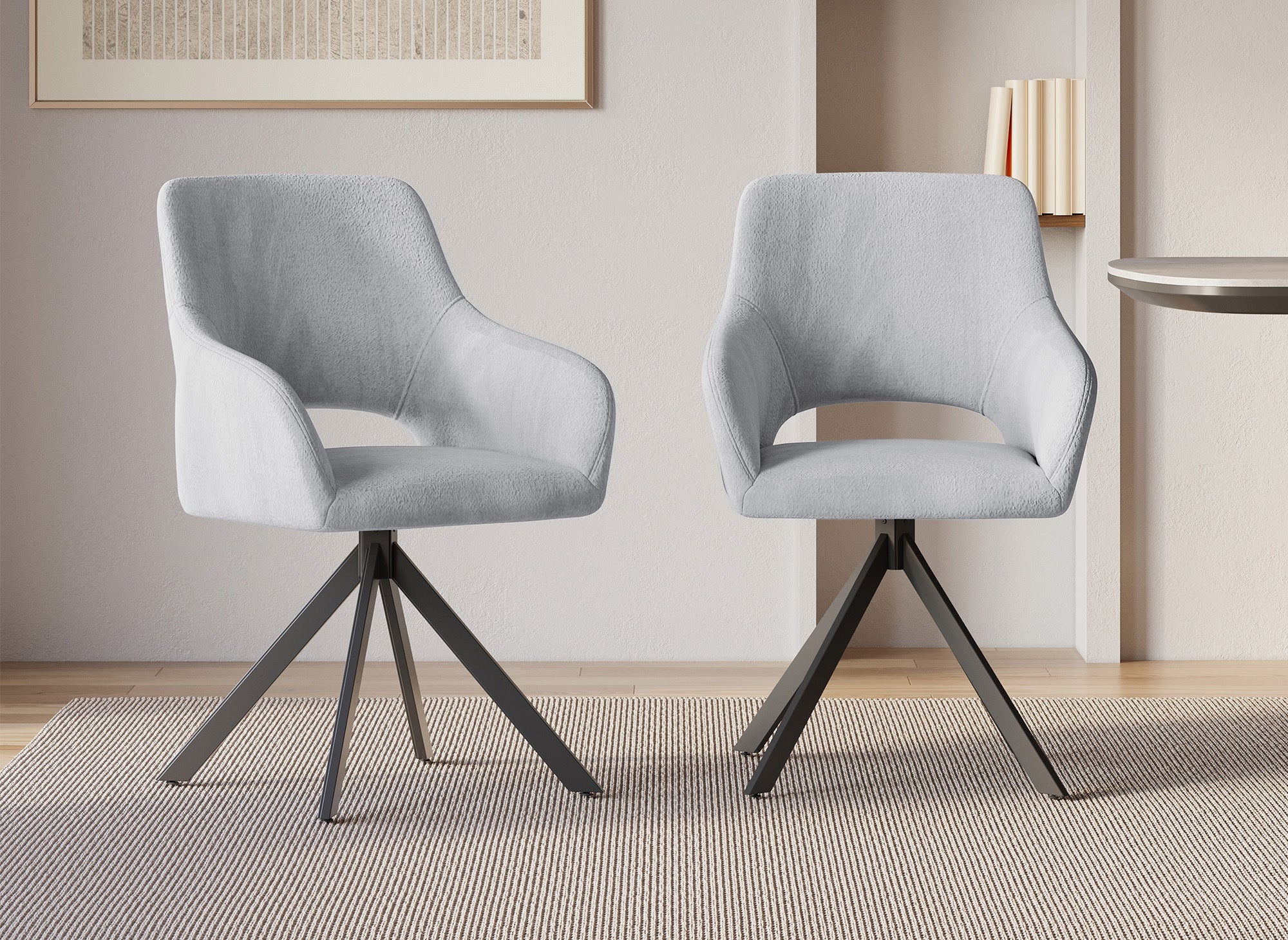 Juego de 2 sillones giratorios de diseño CIEL en terciopelo gris claro