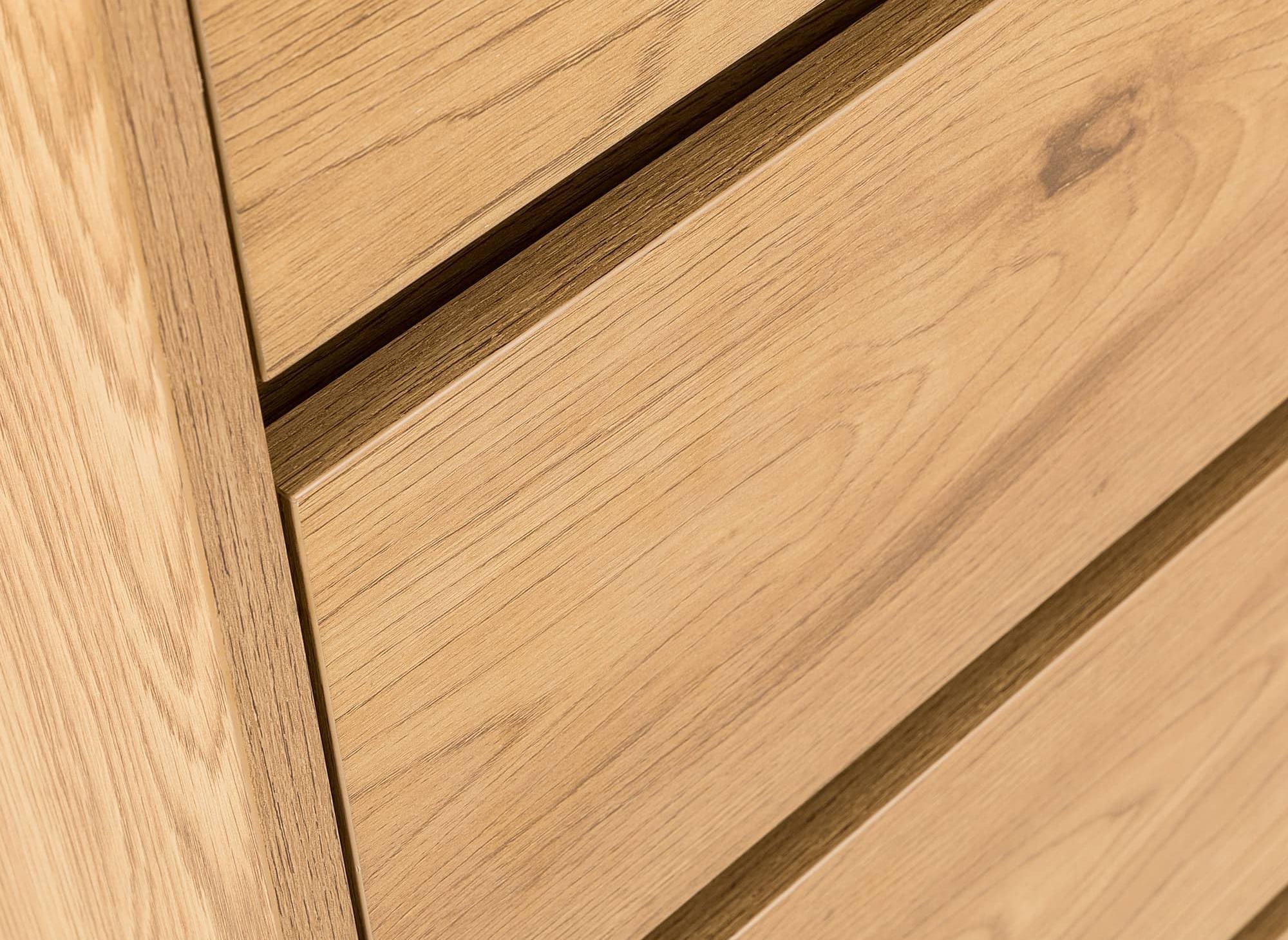 Cómoda SACHA de 5 cajones con tocador en madera color roble