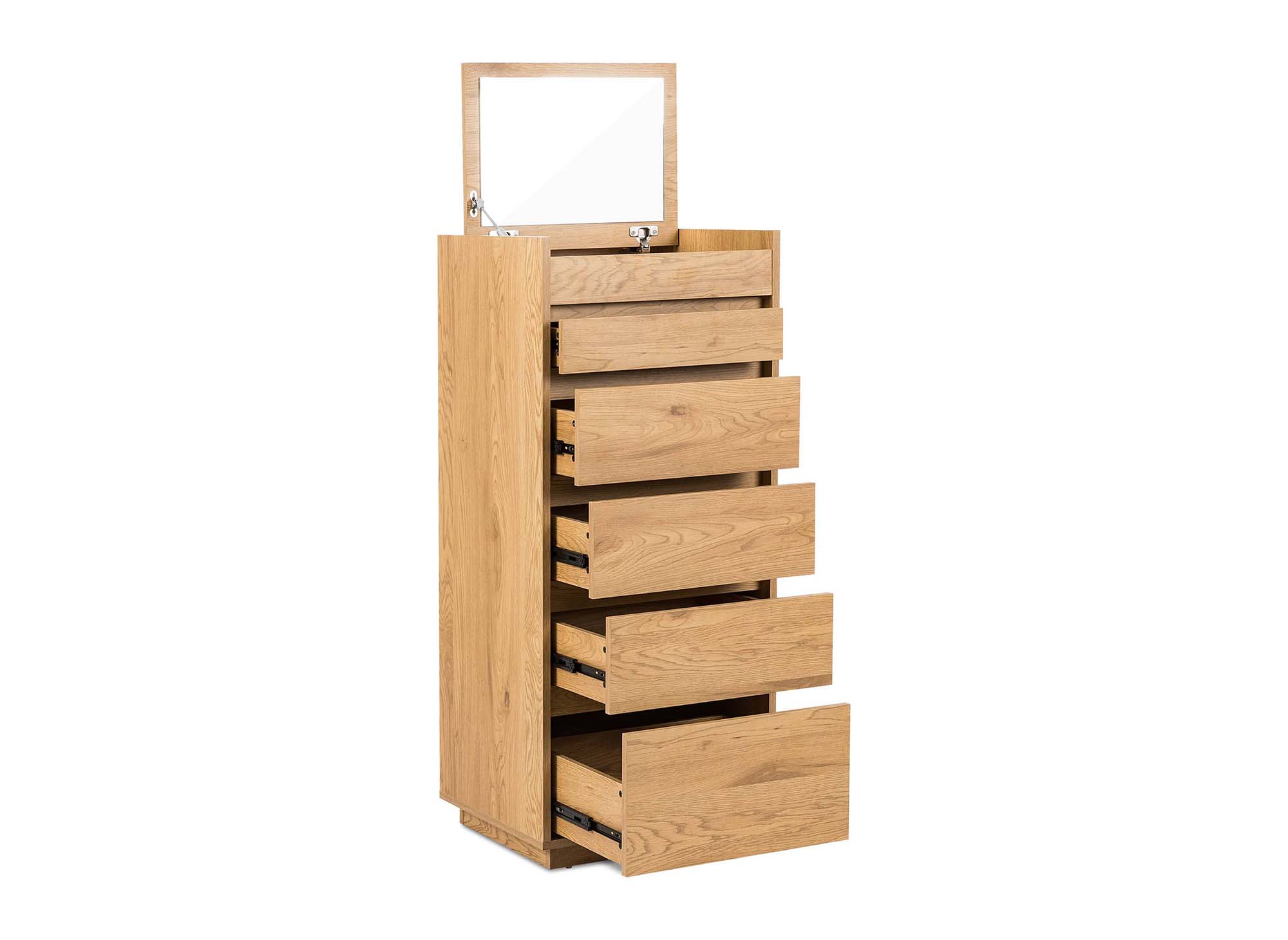 Cómoda SACHA de 5 cajones con tocador en madera color roble