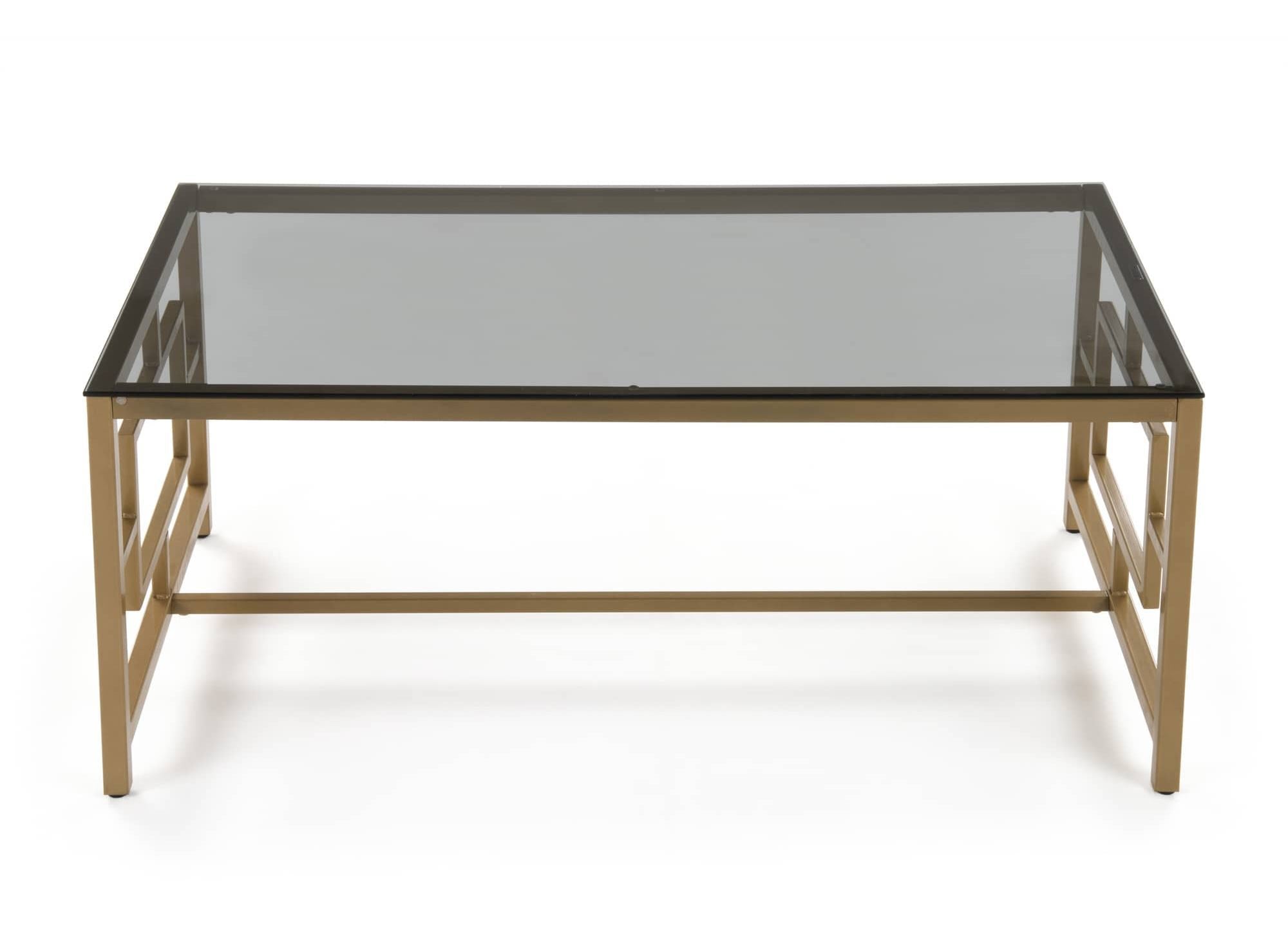 Mesa de centro rectangular de diseño PABLO en cristal negro y metal dorado