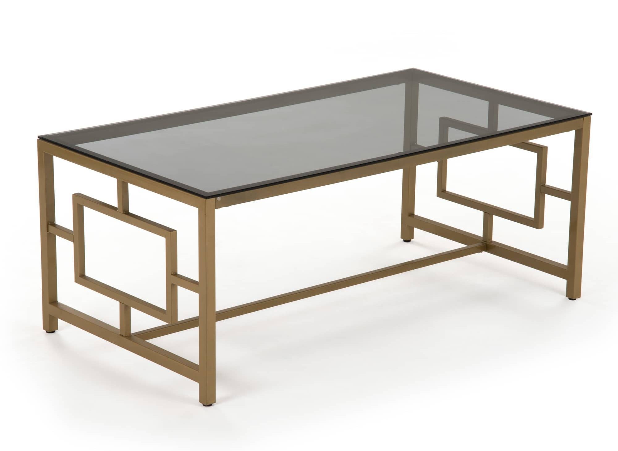Mesa de centro rectangular de diseño PABLO en cristal negro y metal dorado