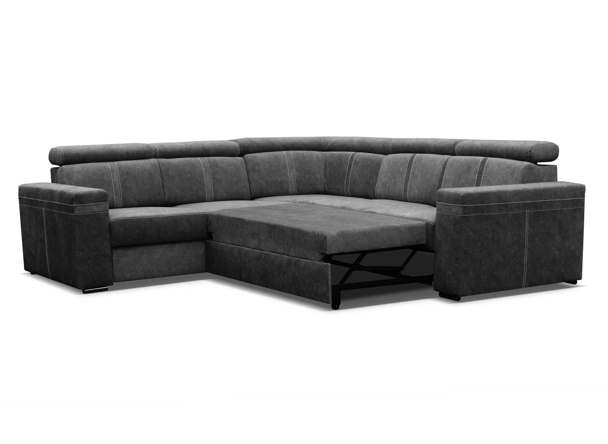 Sofá esquinero convertible y reversible MERYL en tela gris oscuro