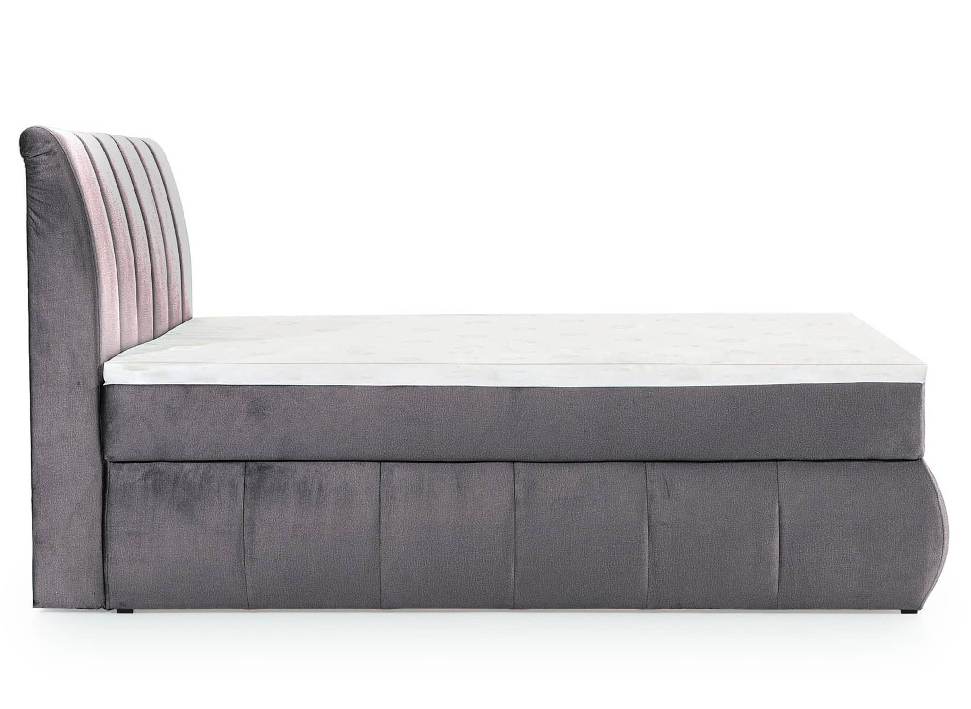 Cama con somier de 180x200 con compartimento de almacenaje en terciopelo gris - VALERIA