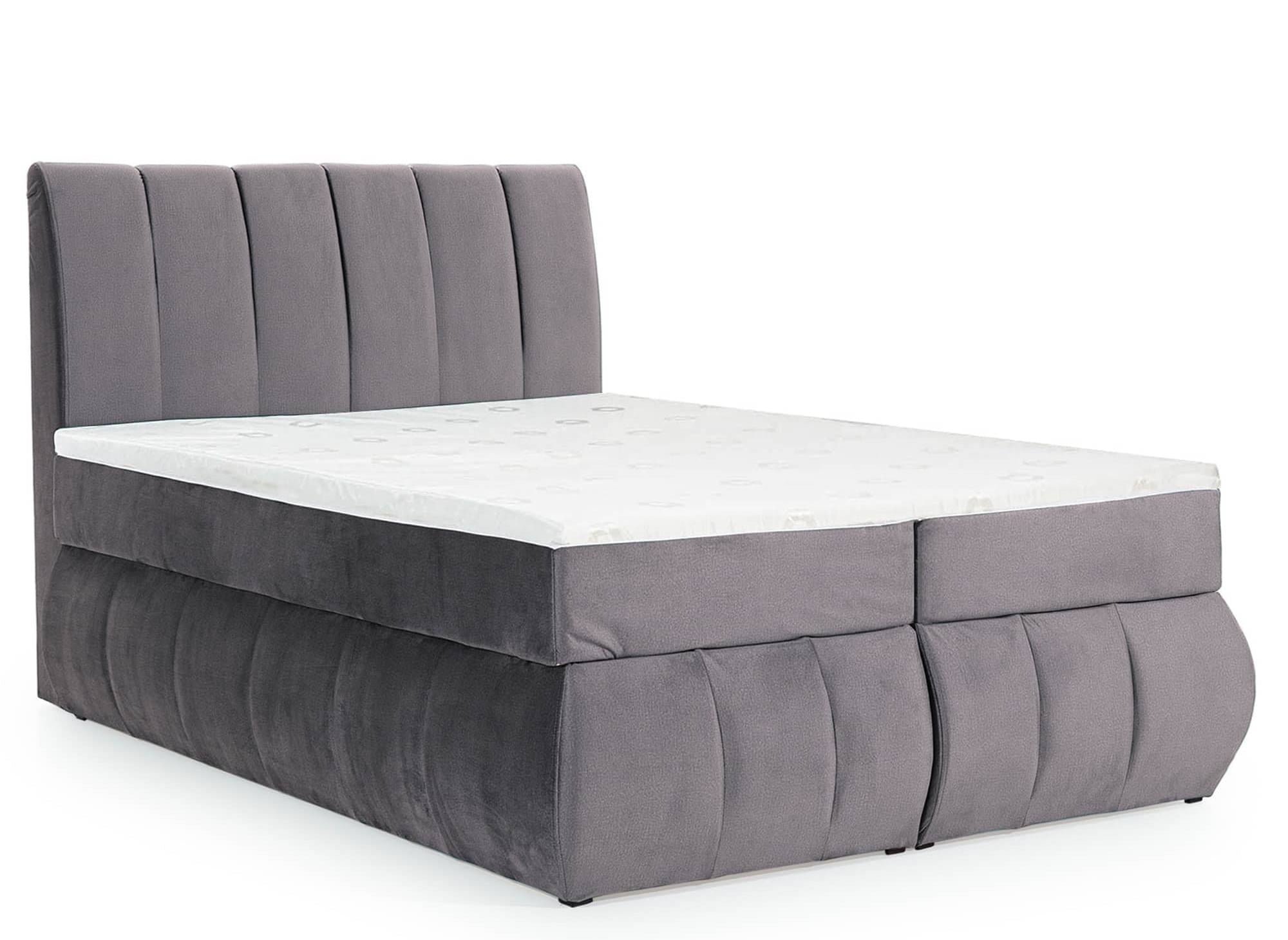 Cama con somier de 180x200 con compartimento de almacenaje en terciopelo gris - VALERIA