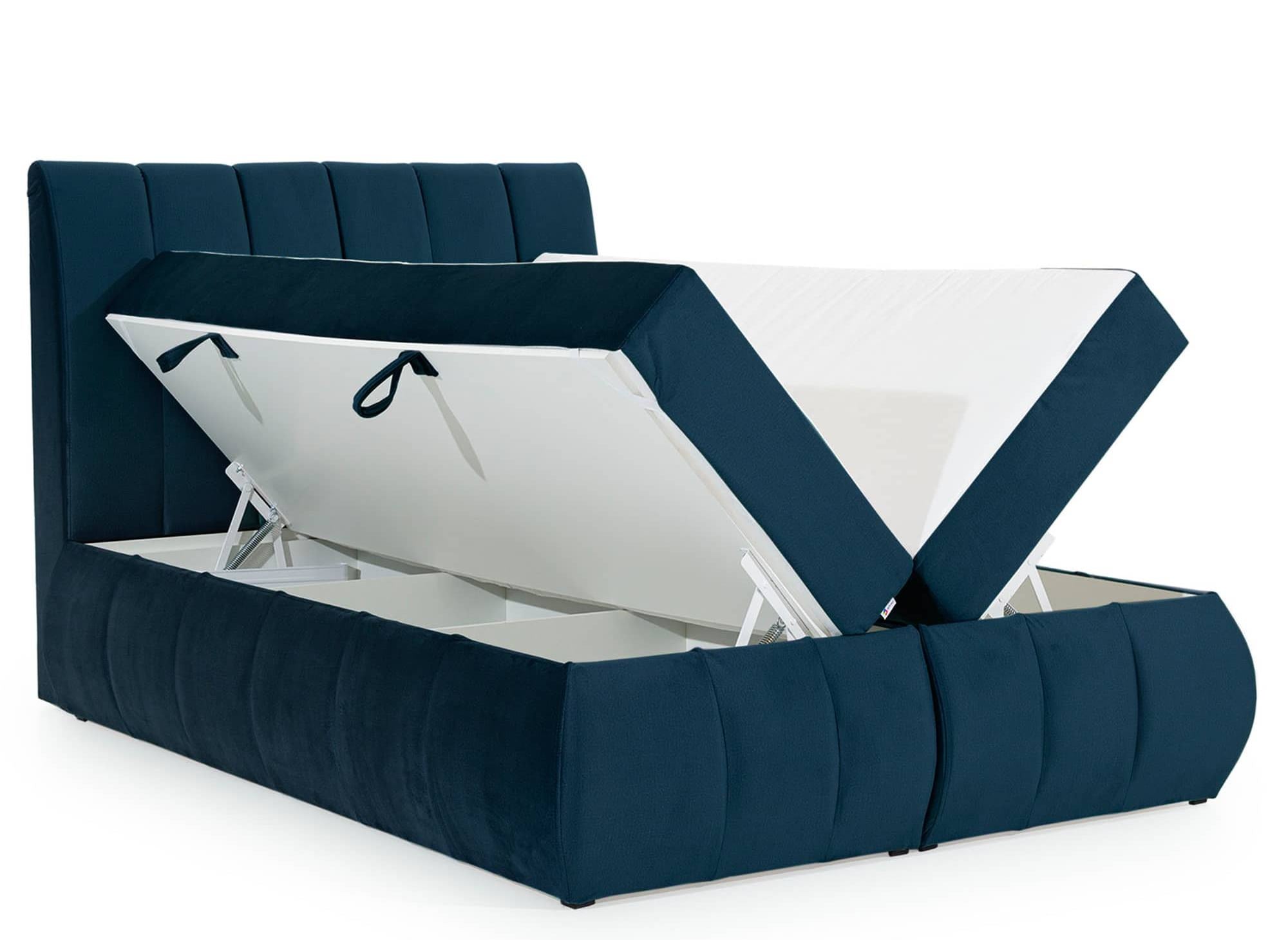 Cama con somier VALERIA de 160x200 con compartimento de almacenaje en terciopelo azul oscuro