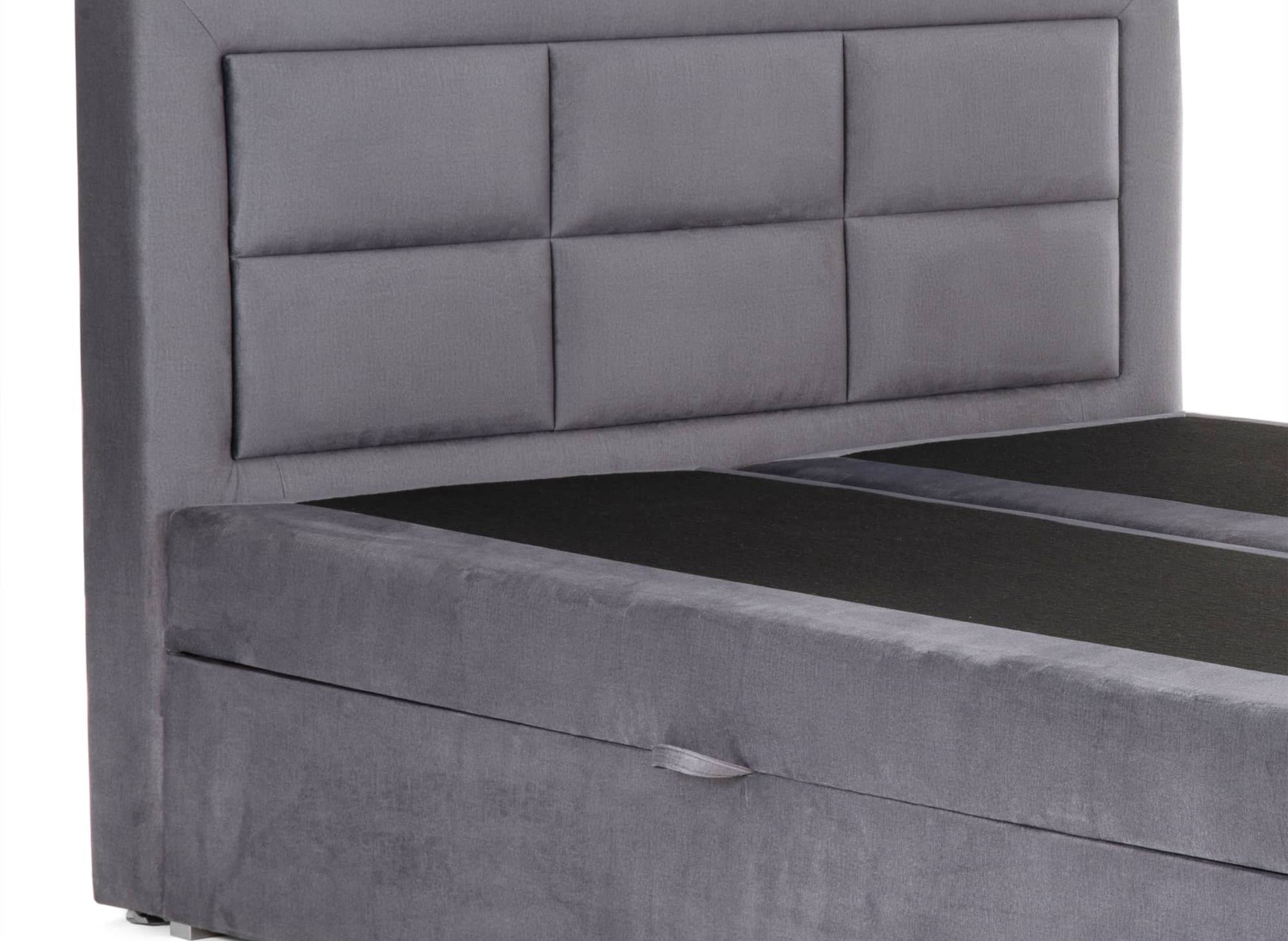 Cama con somier DAKOTA de 140x200 con compartimento de almacenamiento en terciopelo gris