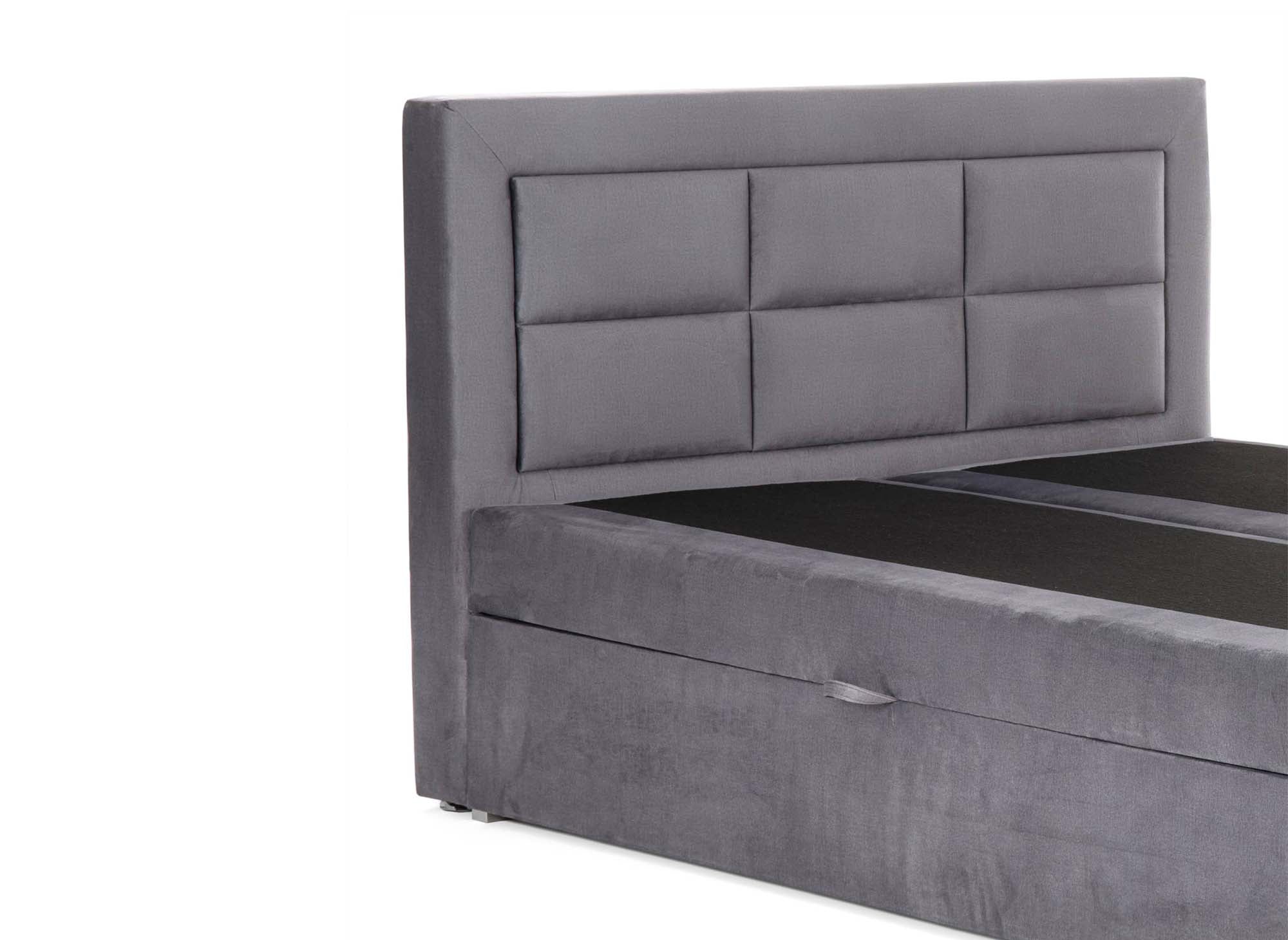Cama con somier DAKOTA de 160x200 con compartimento de almacenamiento en terciopelo gris