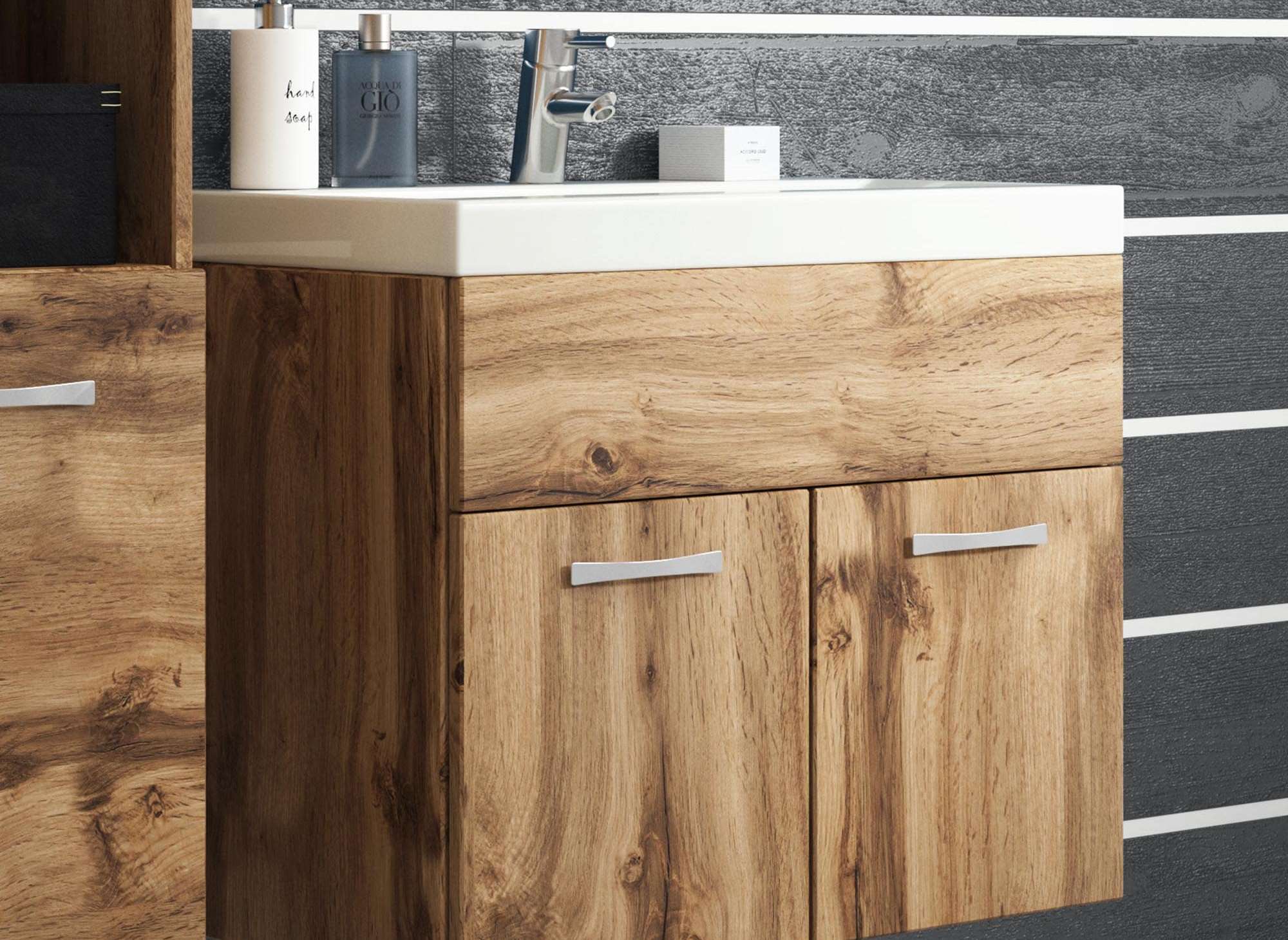 Conjunto de muebles de baño de pared HARMONY - Efecto madera envejecida