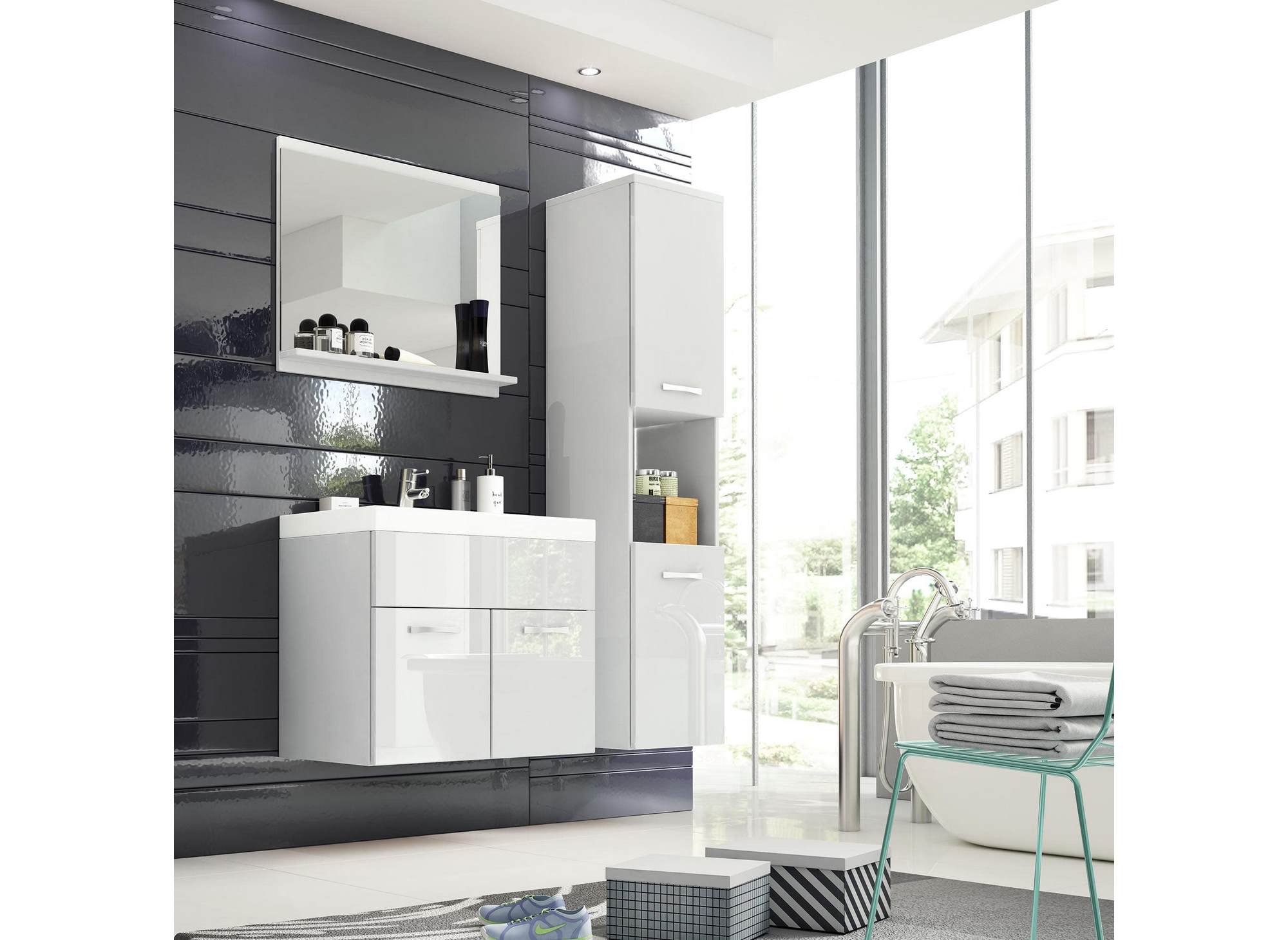 Conjunto de muebles de baño de diseño suspendidos HARMONY - Laca blanca