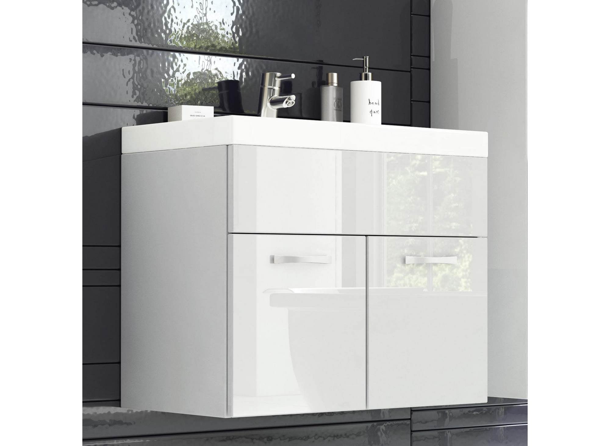 Conjunto de muebles de baño de diseño suspendidos HARMONY - Laca blanca