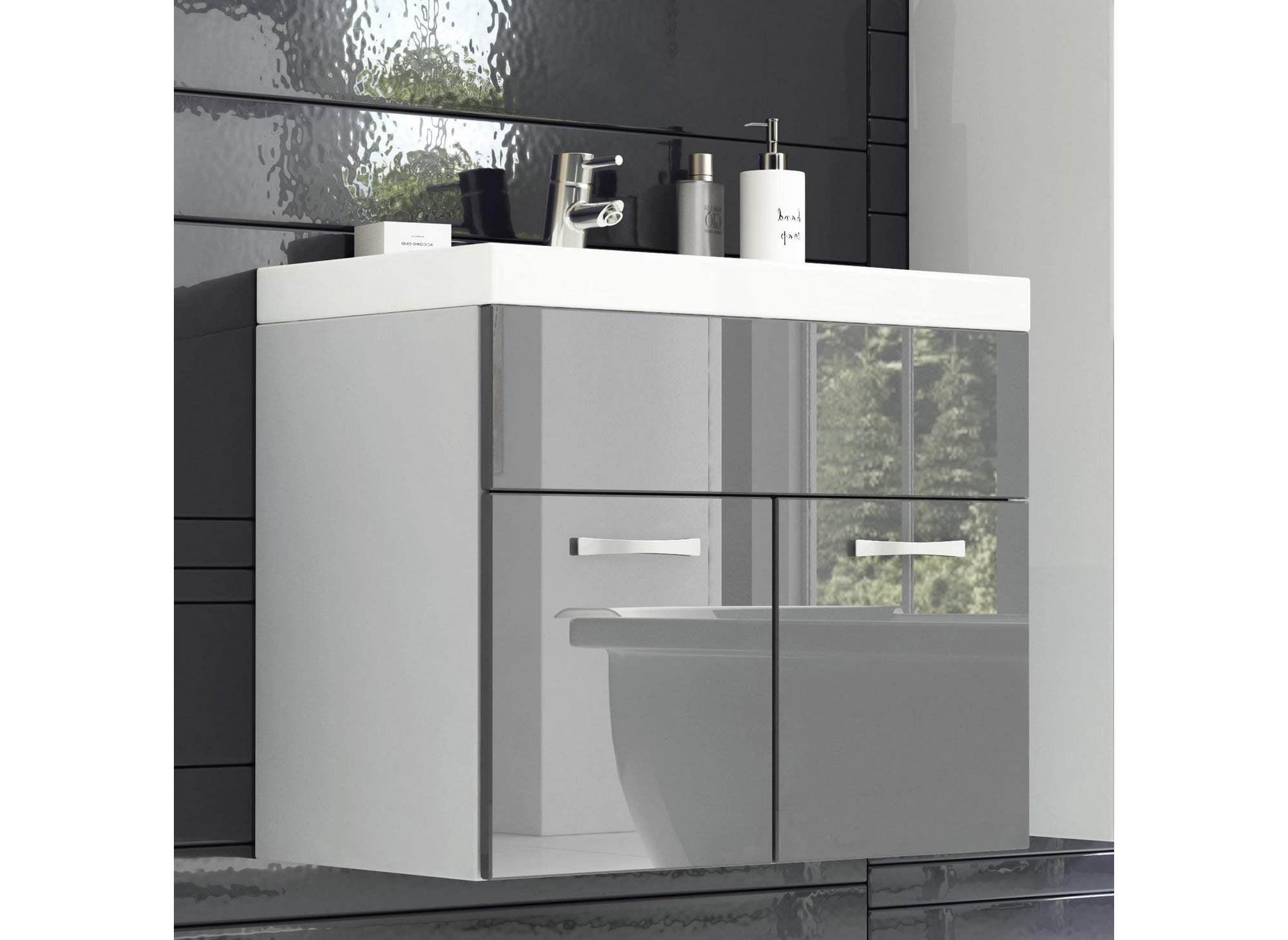 Conjunto de muebles de baño de diseño suspendidos HARMONY - Lacado blanco y gris