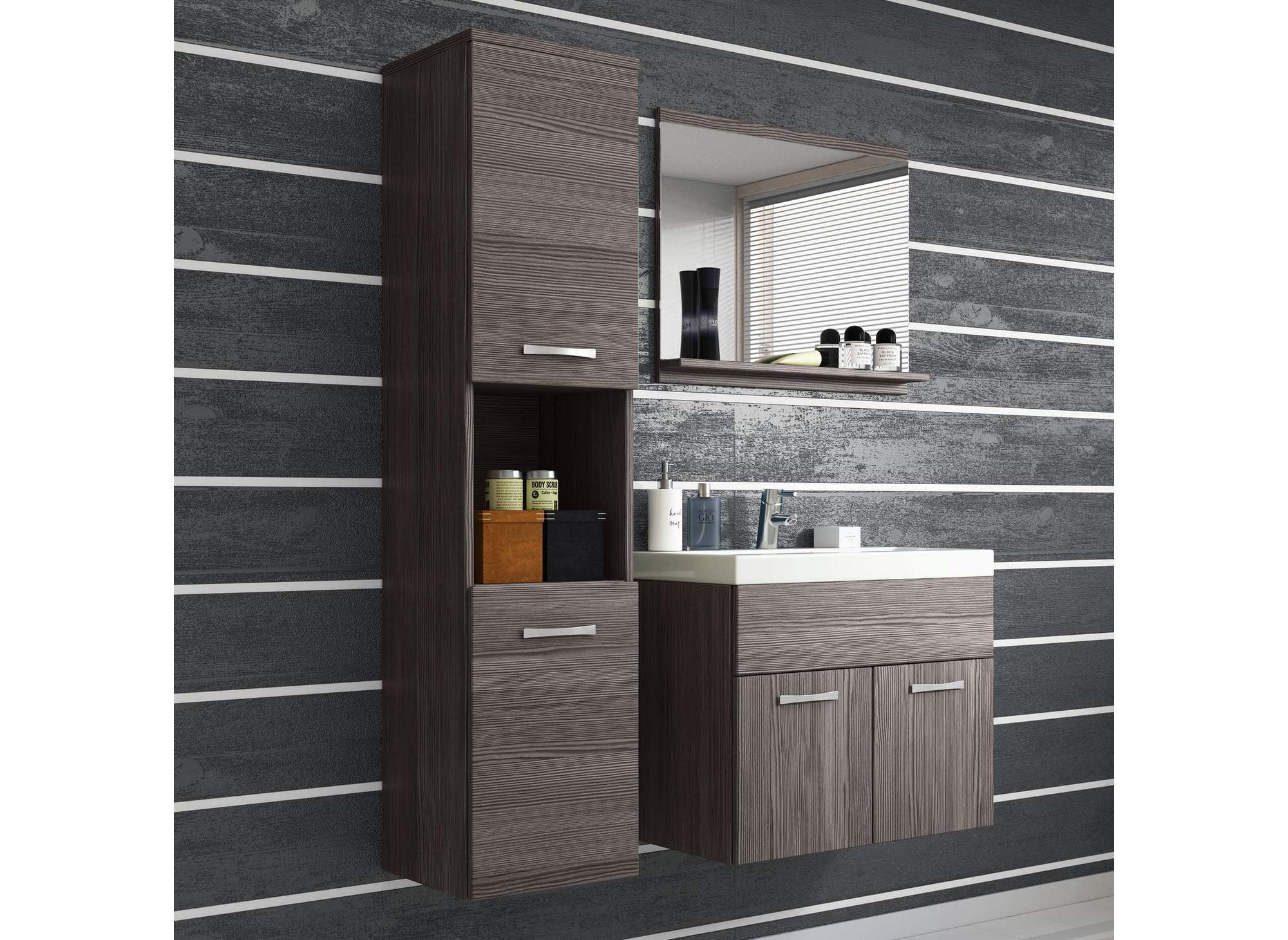 Conjunto de muebles de baño de diseño para montaje en pared HARMONY - Wengué