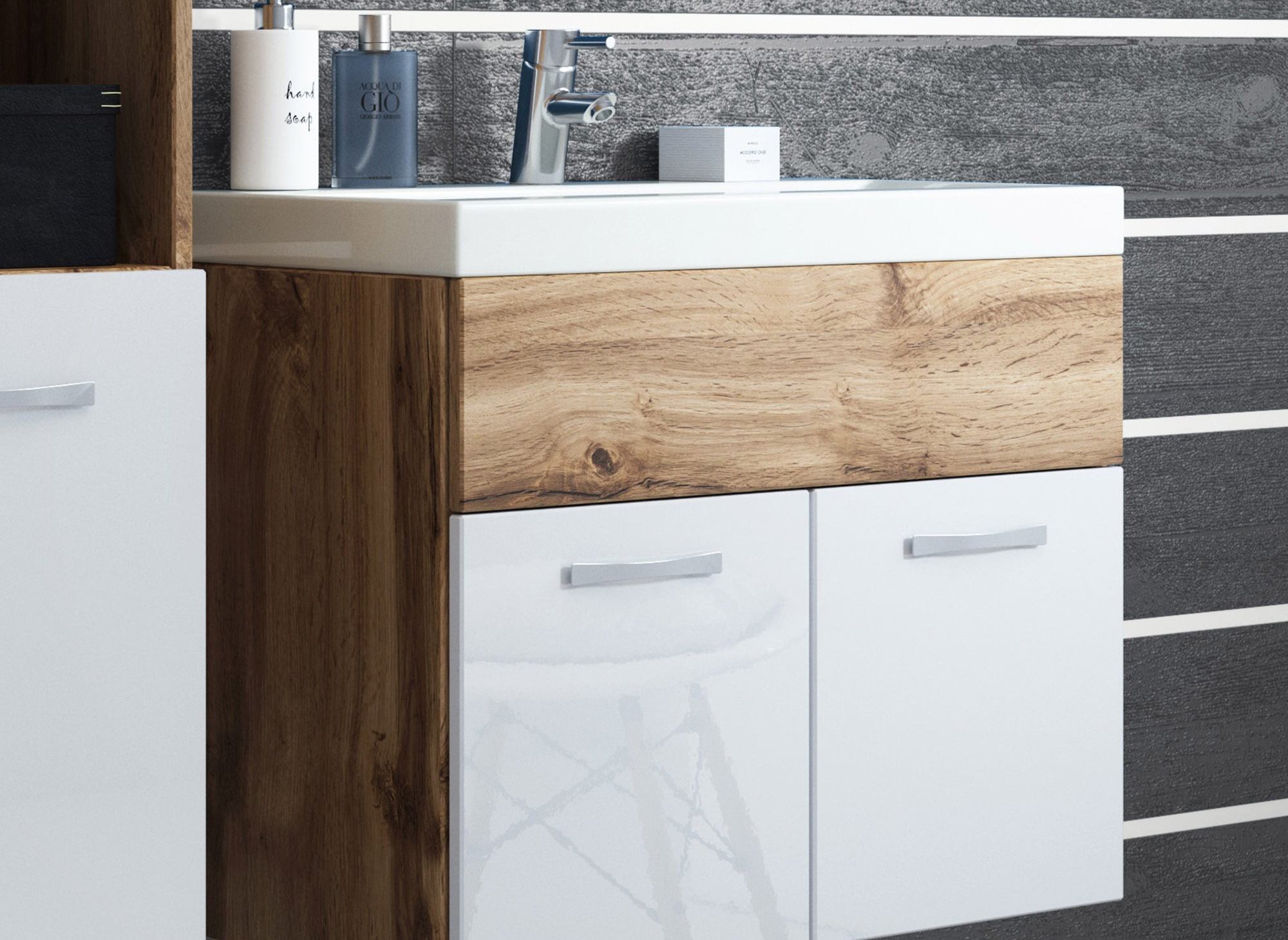 Conjunto de muebles de baño de pared HARMONY - Madera y blanco