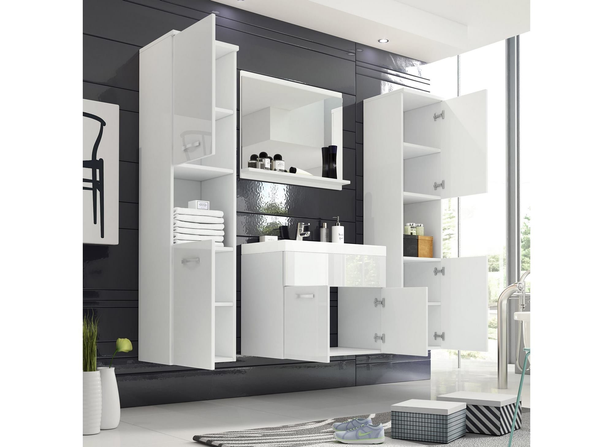 Conjunto de muebles de baño de diseño para montaje en pared HARMONY XL - Lacado blanco