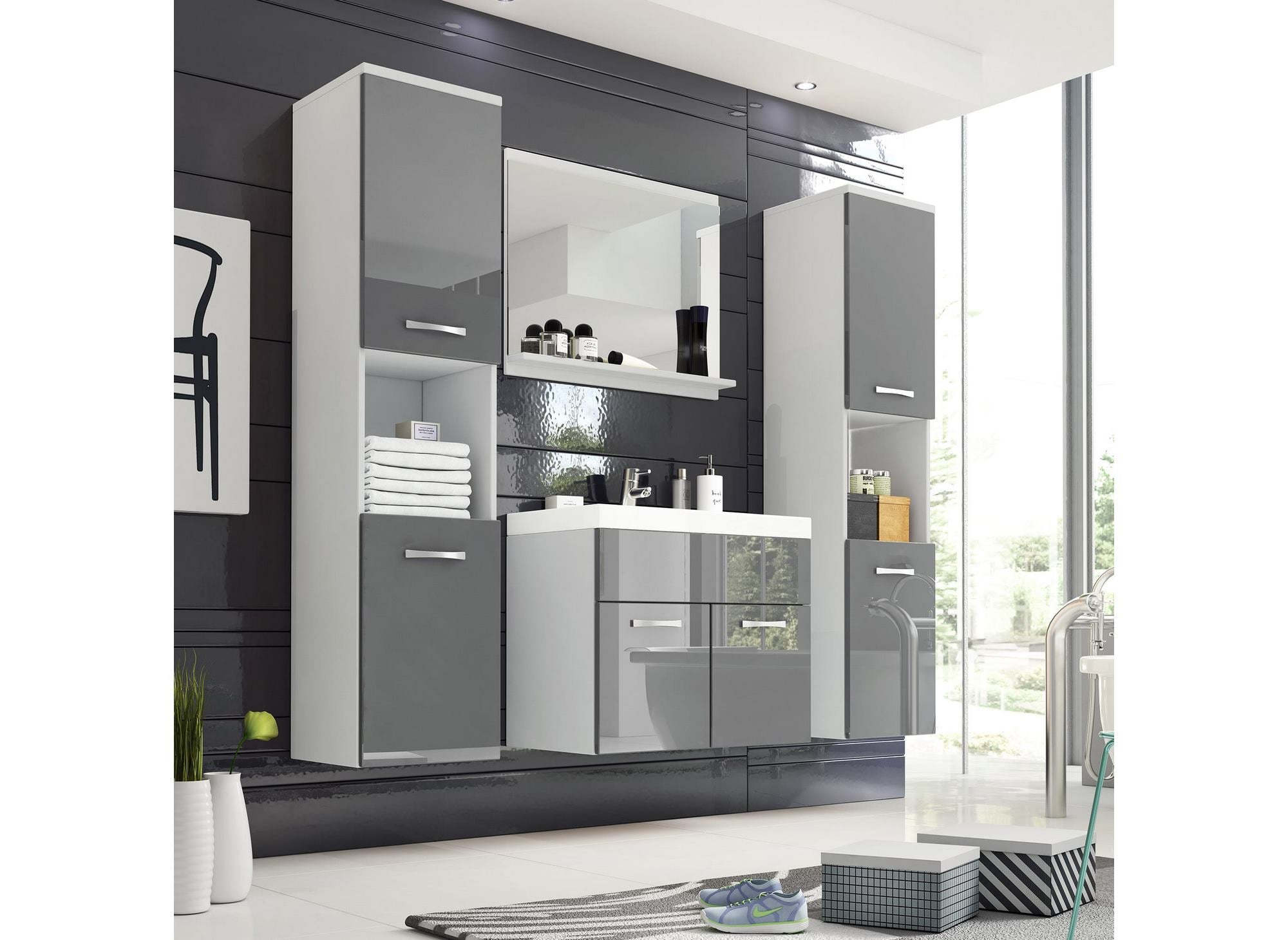 Conjunto de muebles de baño de diseño para montaje en pared HARMONY XL - Blanco y gris