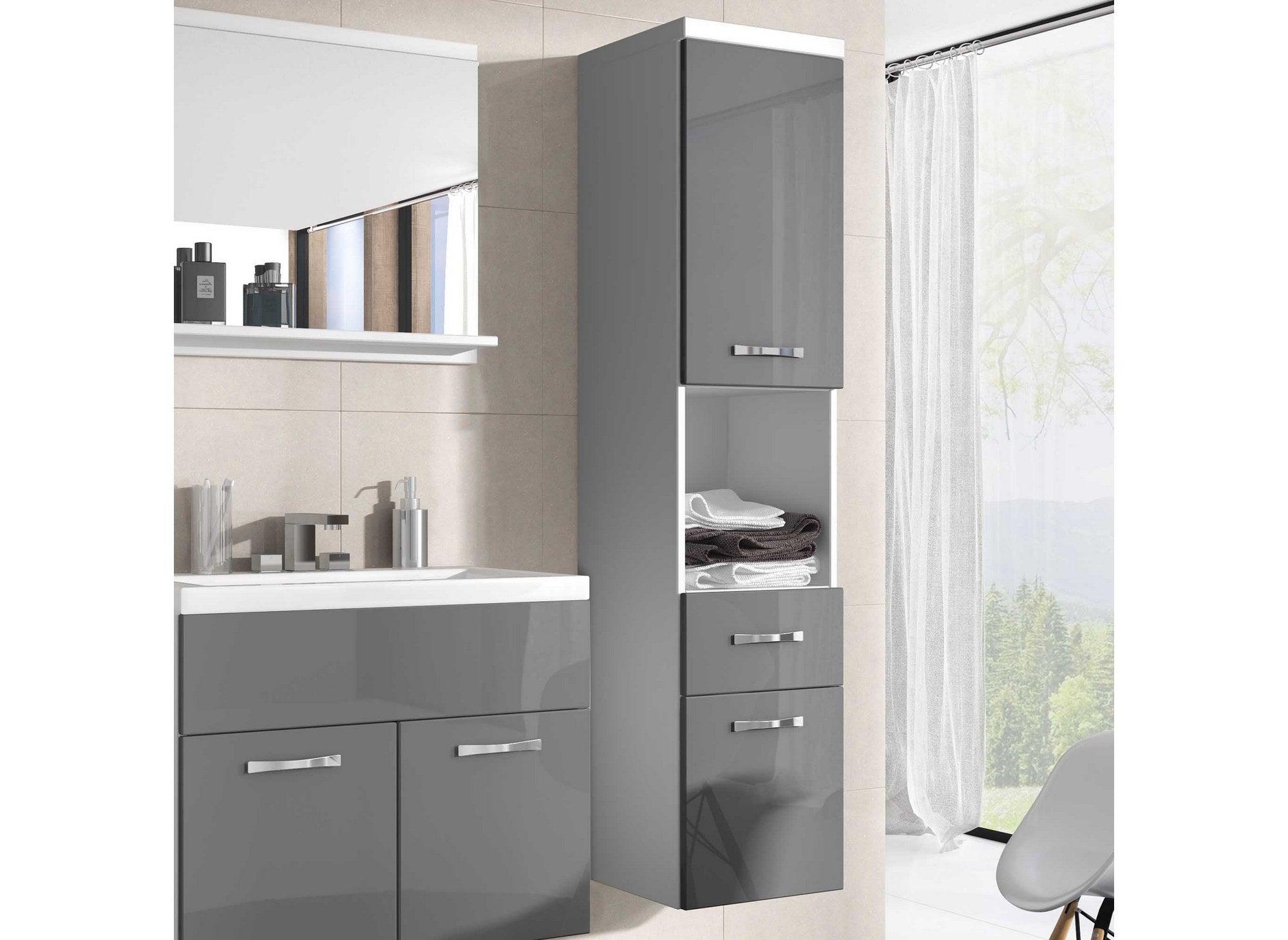 Conjunto de muebles de baño suspendidos - Blanco y gris SHELBY