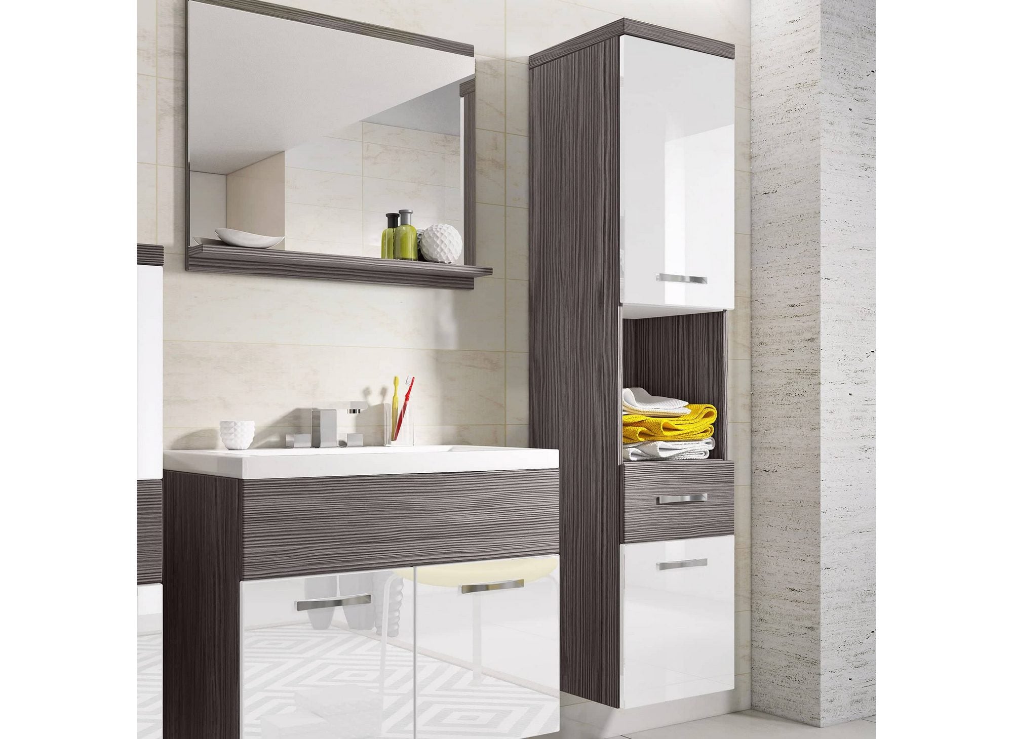 Conjunto de muebles de baño suspendidos - Gris oscuro y blanco SHELBY