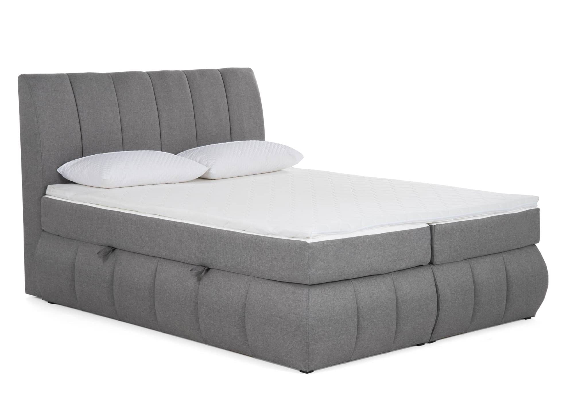 Cama con somier de 180x200 con compartimento de almacenaje en tela gris - VALERIA