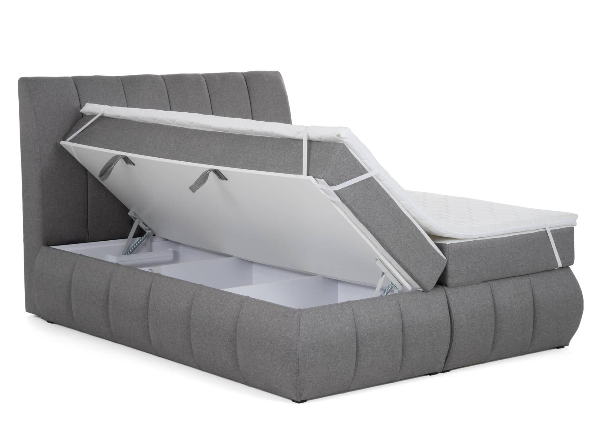 Cama con somier de 160x200 con compartimento de almacenaje en tela gris - VALERIA