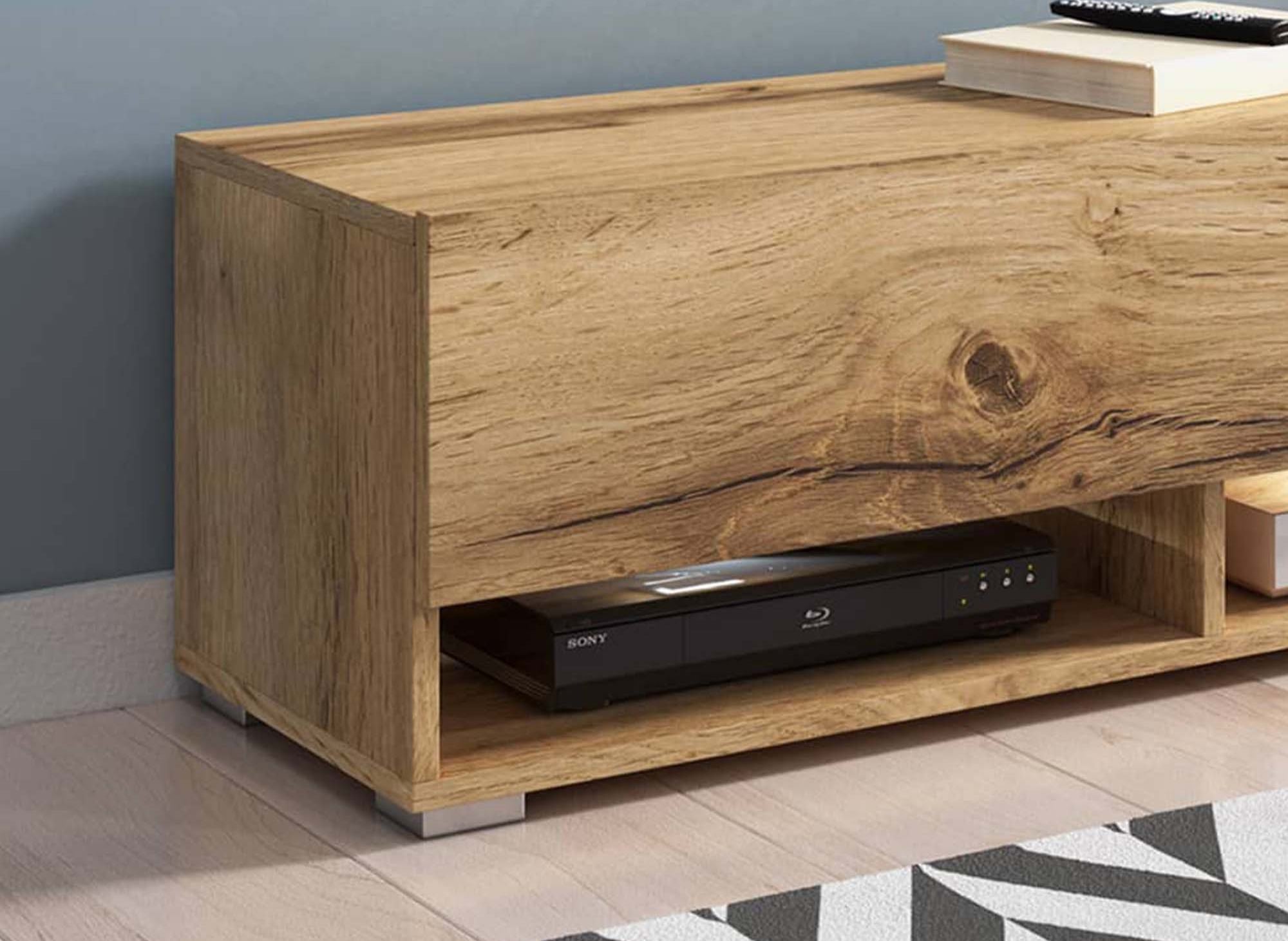 Mueble de TV mural ROMANE de roble con 1 puerta y 2 estantes - 100 cm