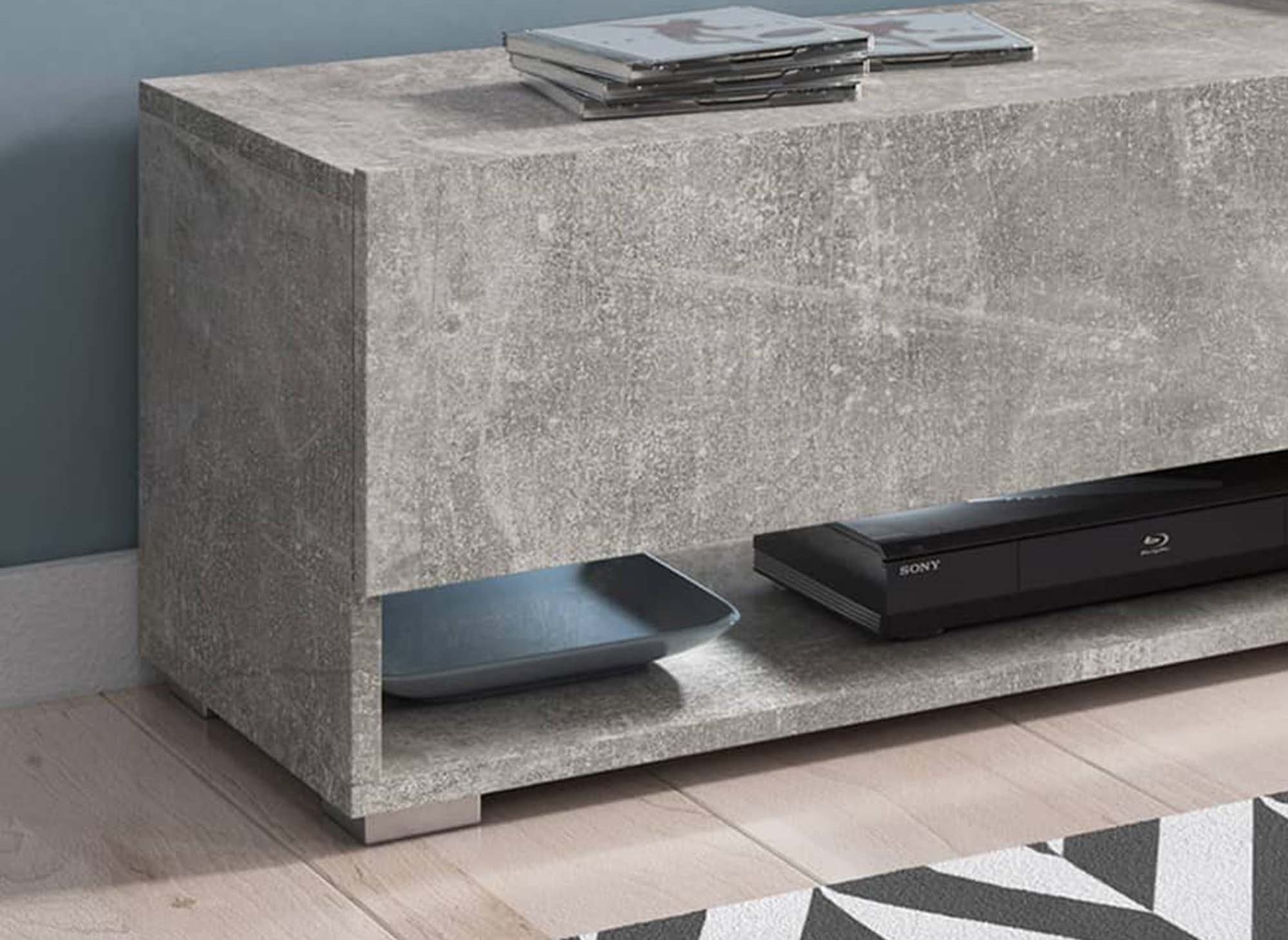 Mueble de TV mural ROMANE XL con 2 puertas y 2 nichos, gris hormigón - 140 cm