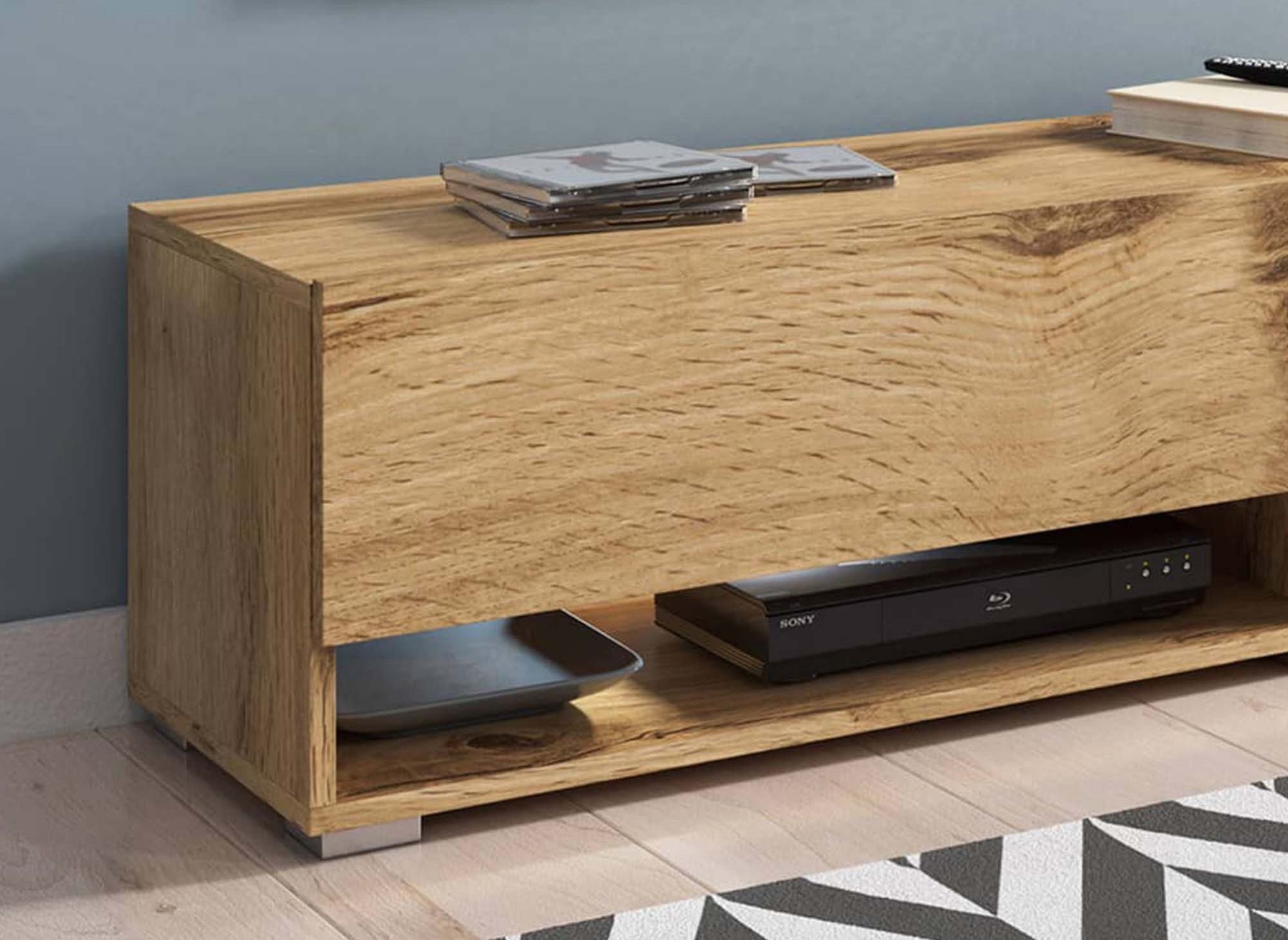 Mueble de TV mural ROMANE XL de roble, con 2 puertas y 2 estantes - 140 cm