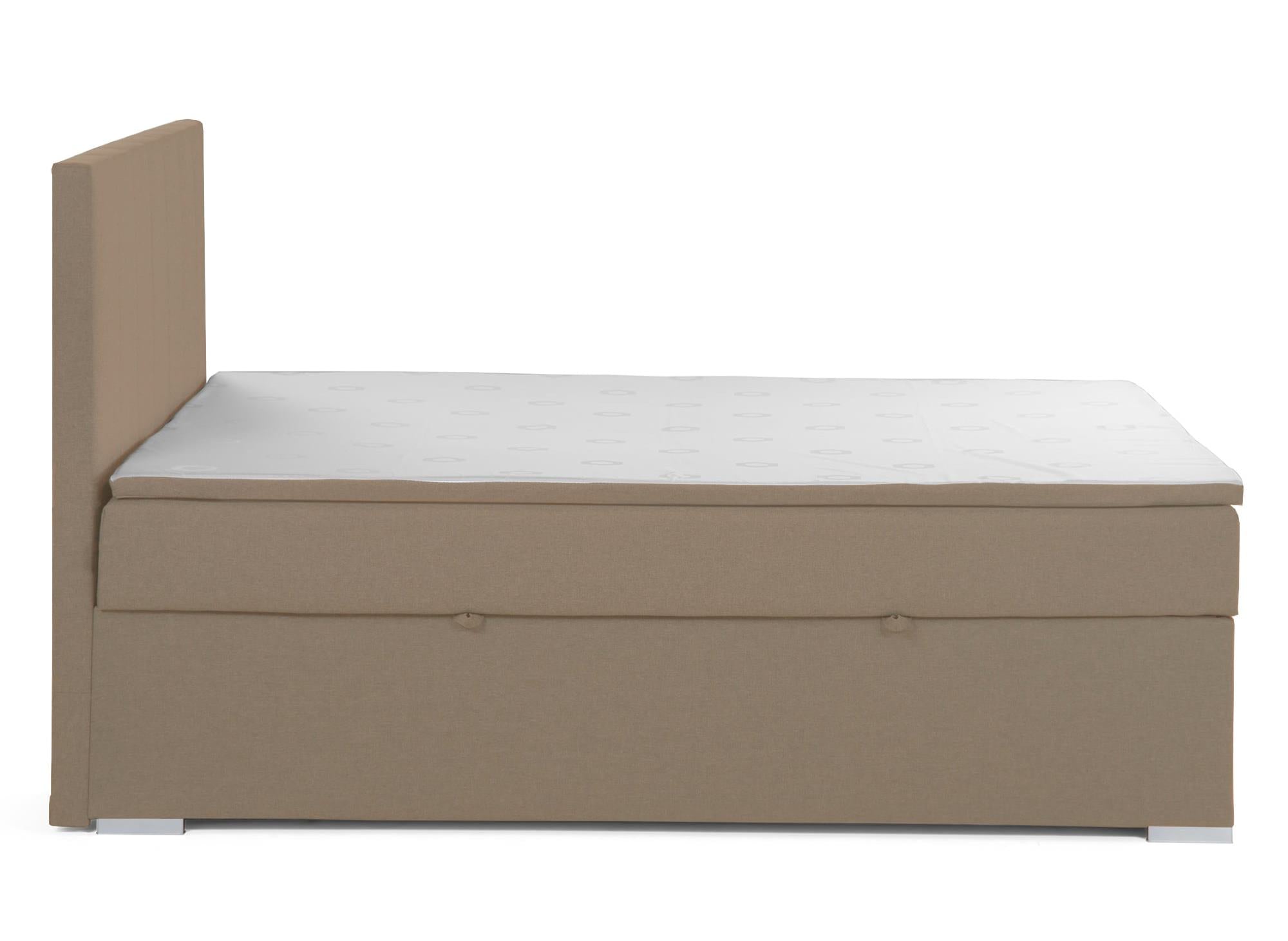 Cama con somier de 140x200 con compartimento de almacenaje en tela color beige moca - AKADIA