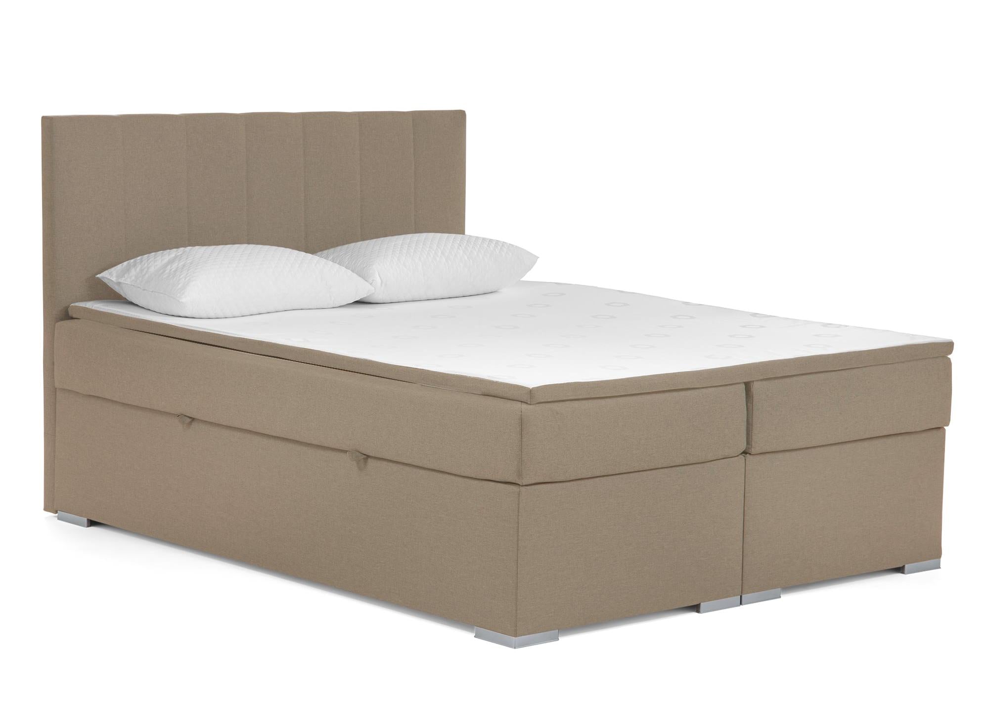 Cama con somier de 180x200 con compartimento de almacenaje en tela color beige moca - AKADIA