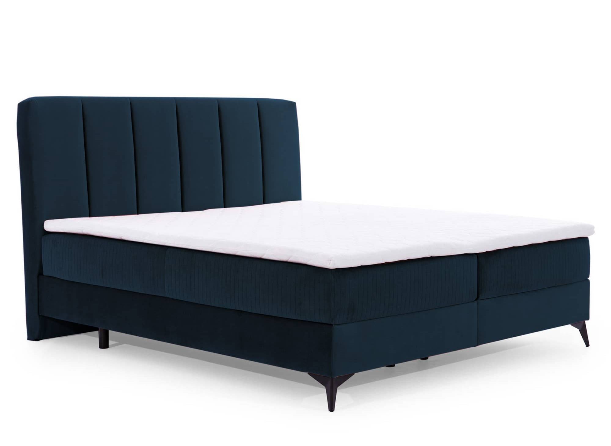Cama con somier ADELE de 160x200 con compartimento de almacenaje en terciopelo azul oscuro